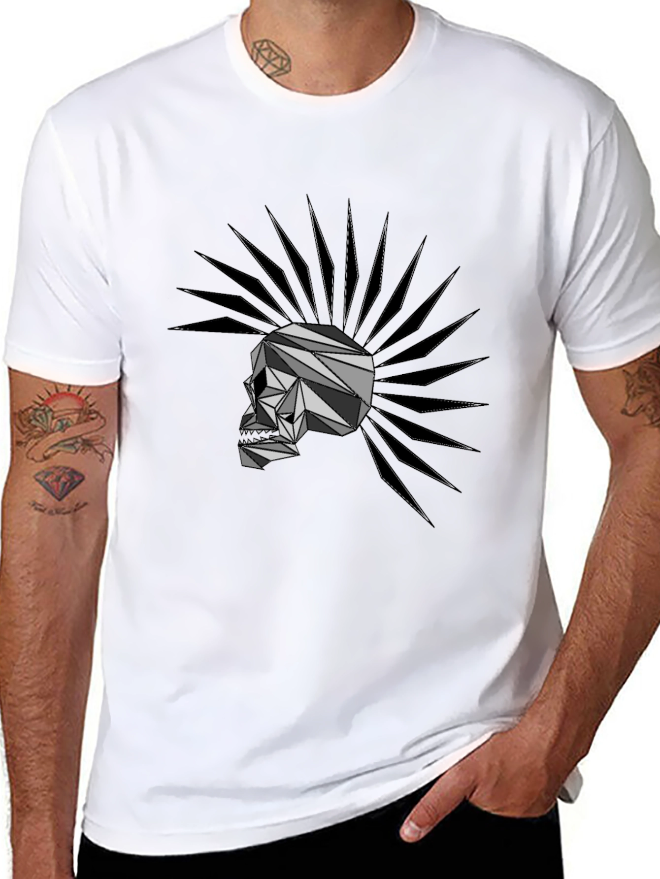 Black Geometric Punk Skull T-Shirt view 8