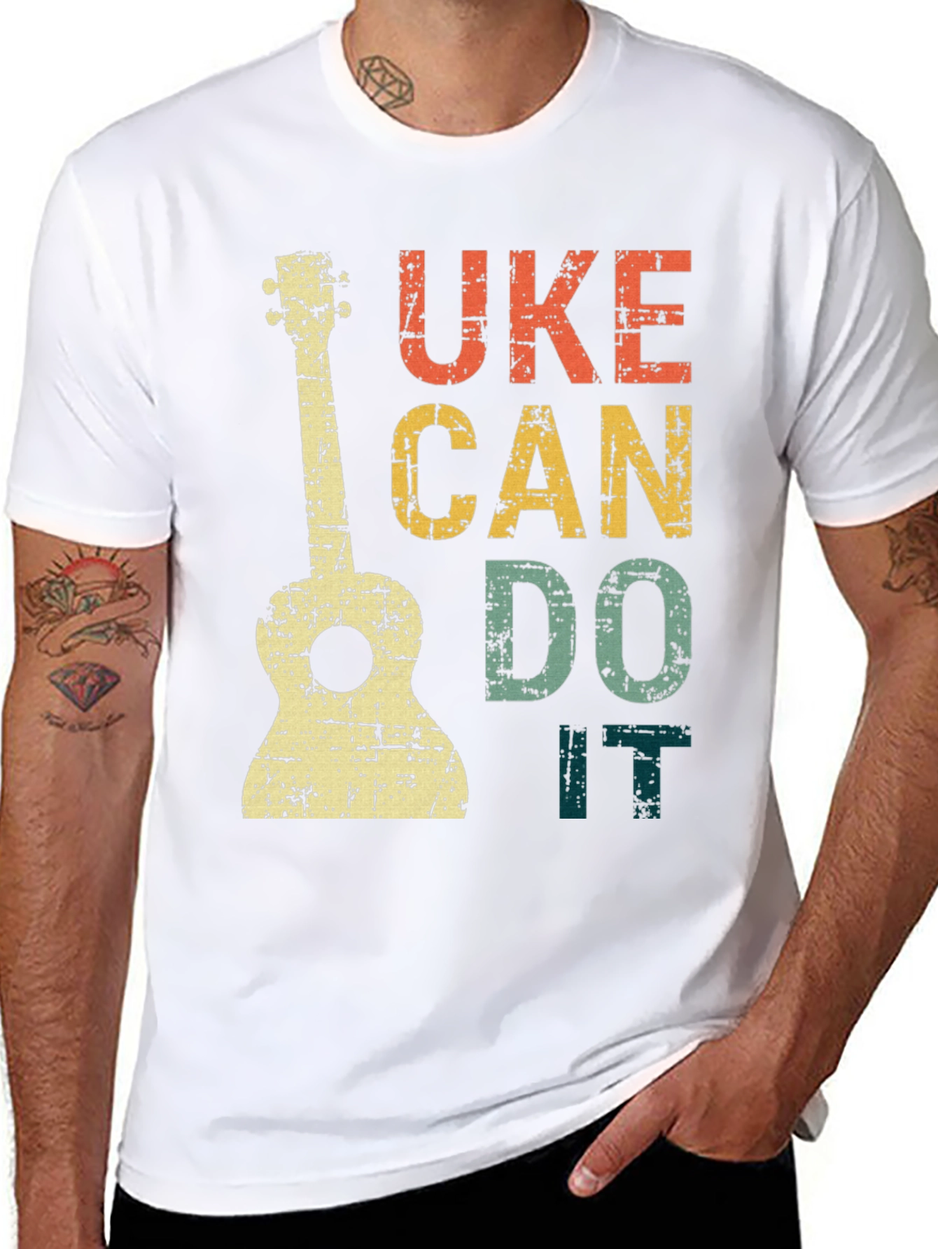 Black Uke Can Do It T-Shirt - Retro Ukulele Graphic Tee view 8