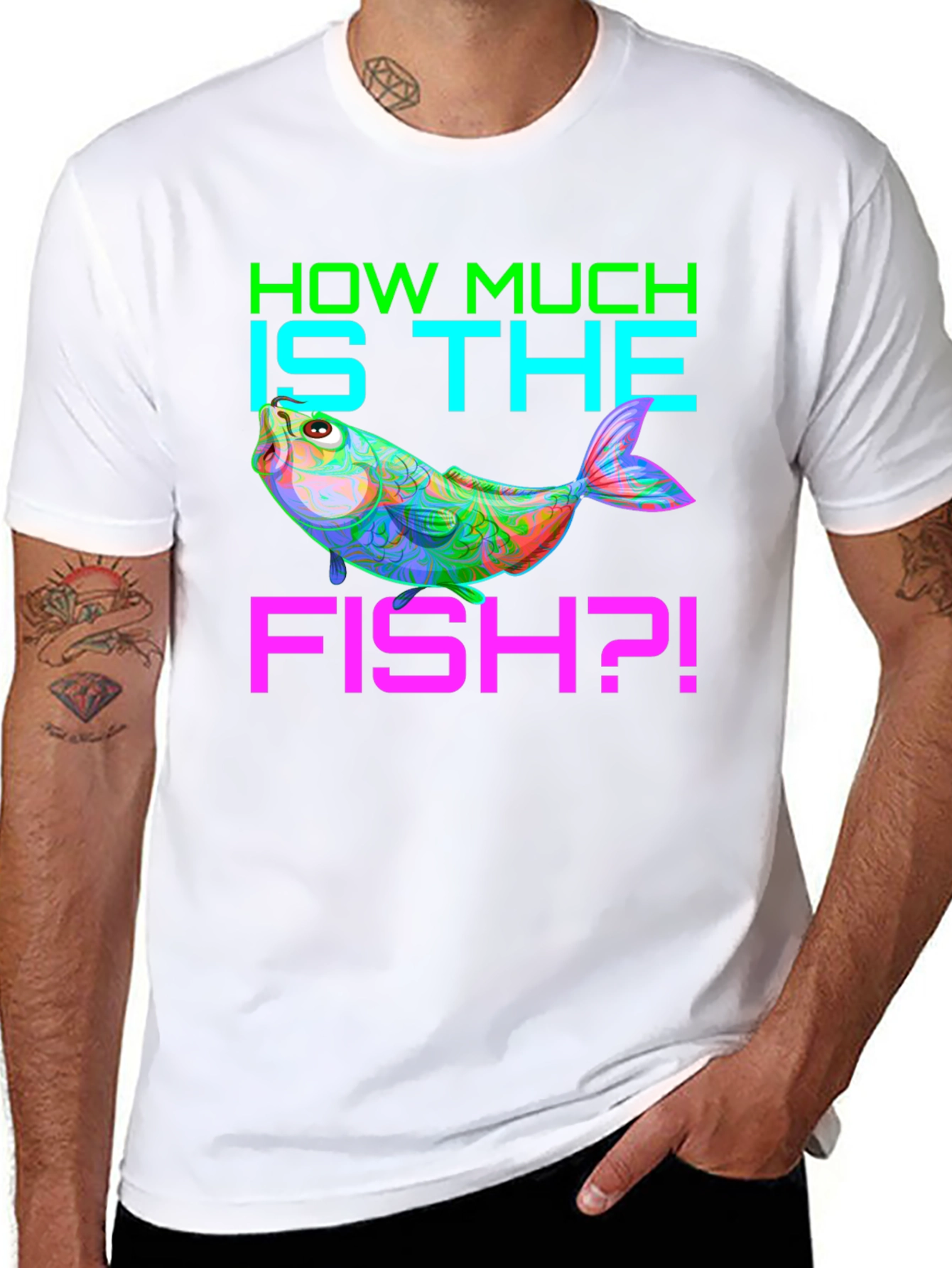 Black How Much is the Fish? Men's Graphic T-Shirt view 8