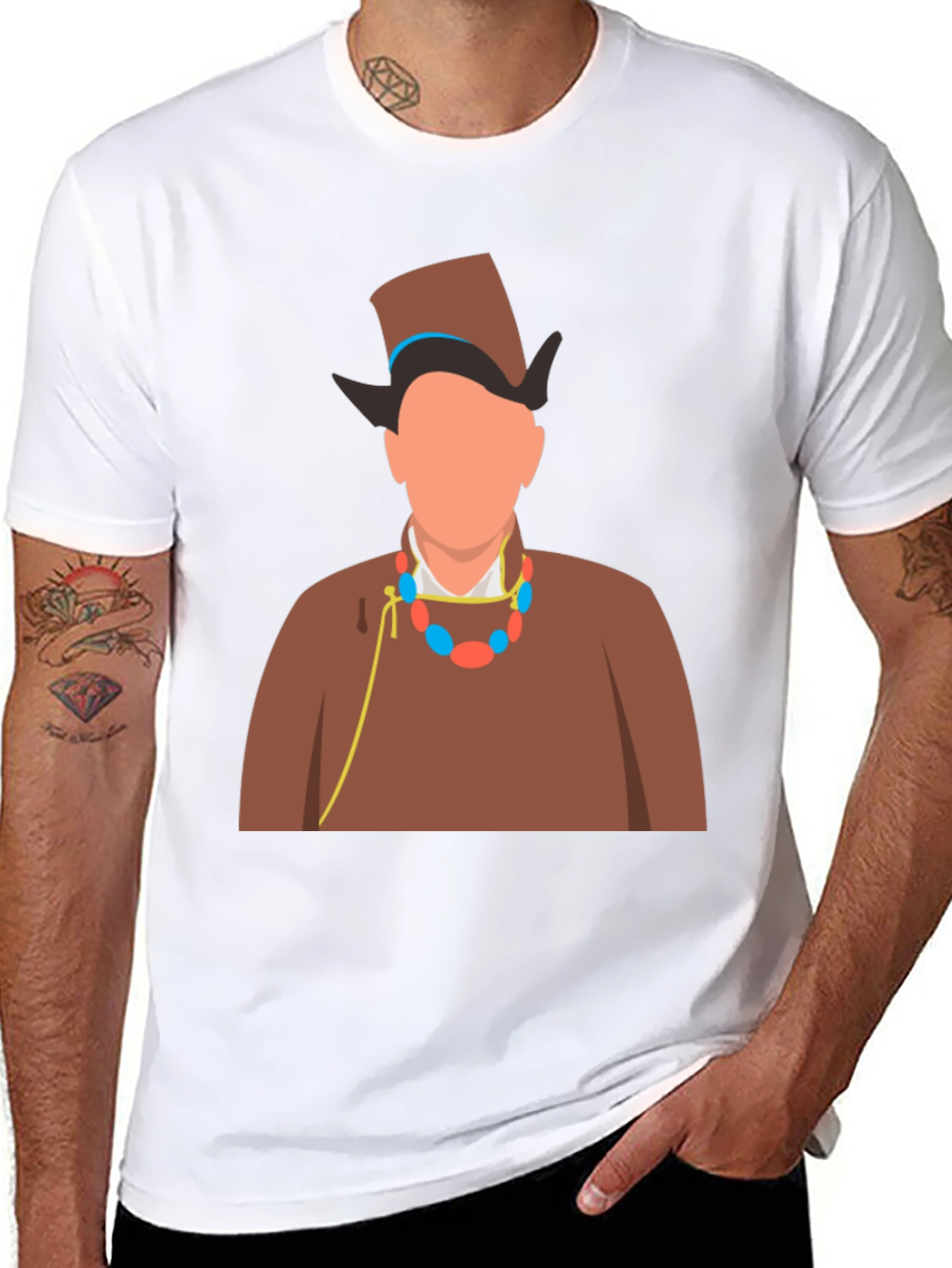 Black Stylish Graphic Tee: Man in Traditional Outfit view 8