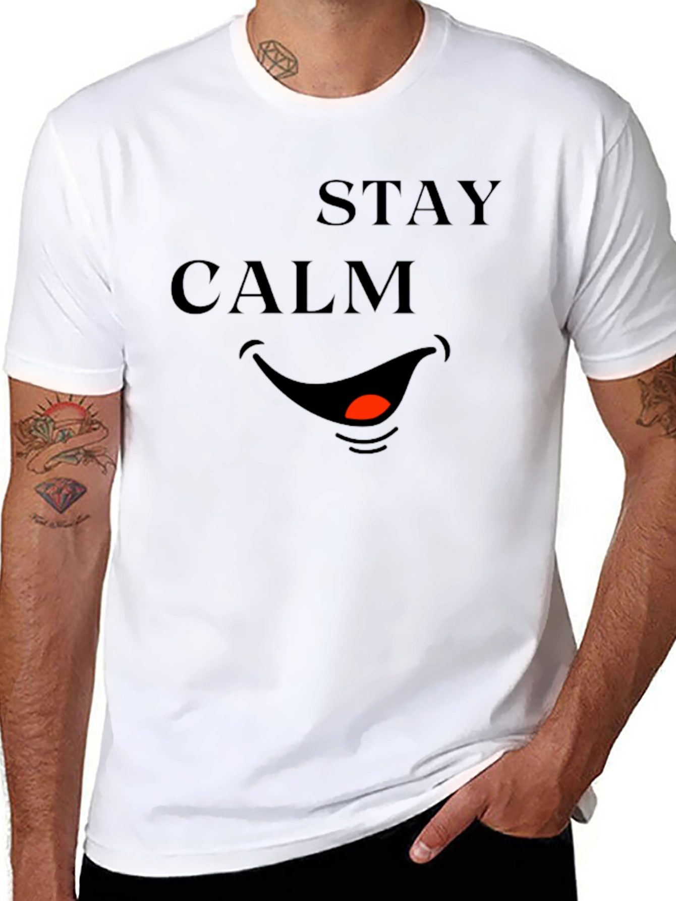 Black Stay Calm Smile Graphic Tee - Black view 8