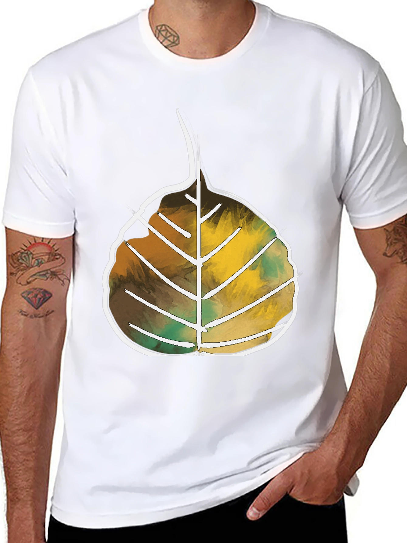 Black Leaf Design Black T-Shirt | Casual Wear view 8