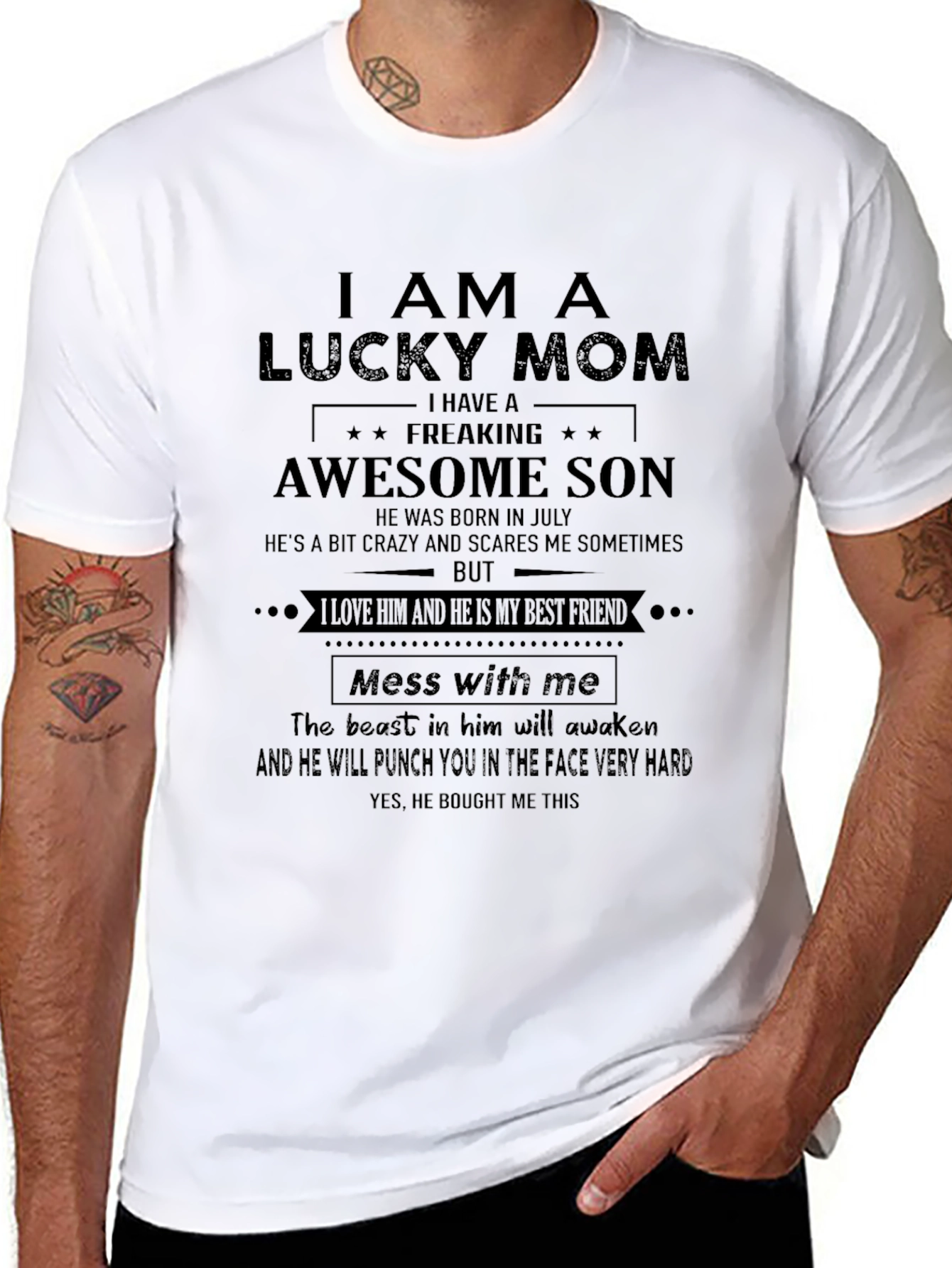 Black Lucky Mom Awesome Son Graphic Tee - July Birthday view 8