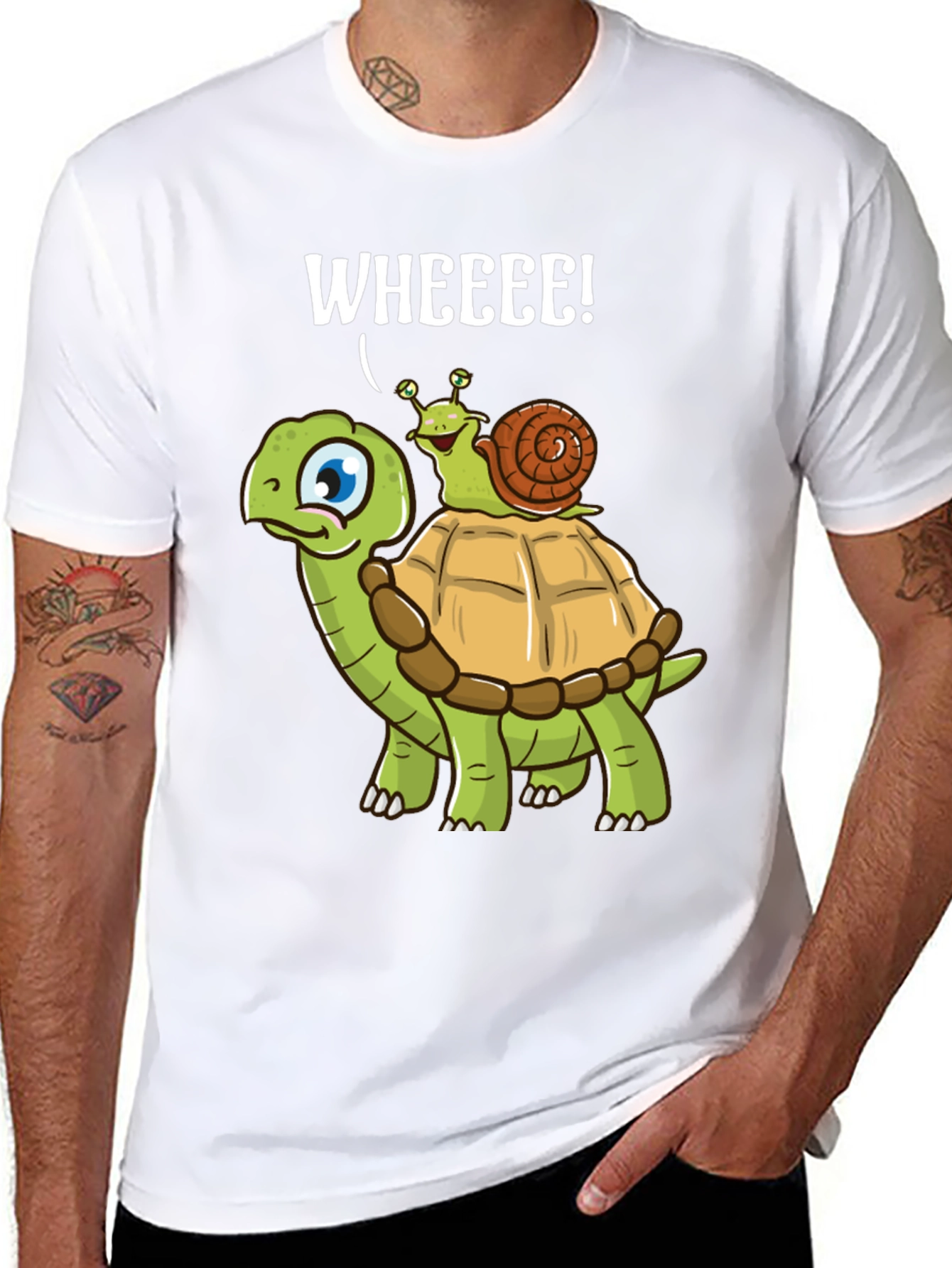 Black Funny Turtle Snail Wheee! Graphic T-Shirt view 8