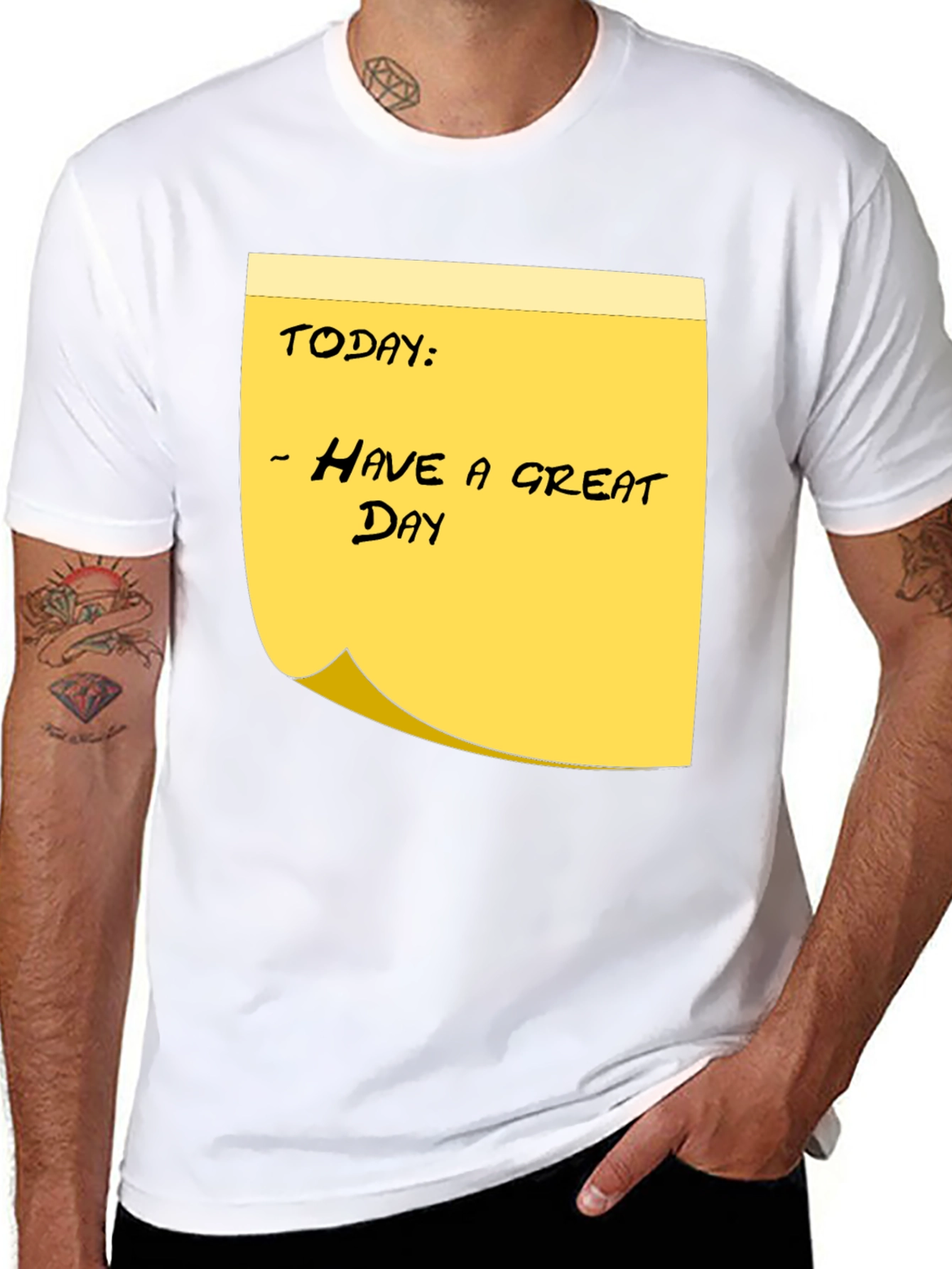 Black Have a Great Day Sticky Note T-Shirt - Black Cotton Tee view 8