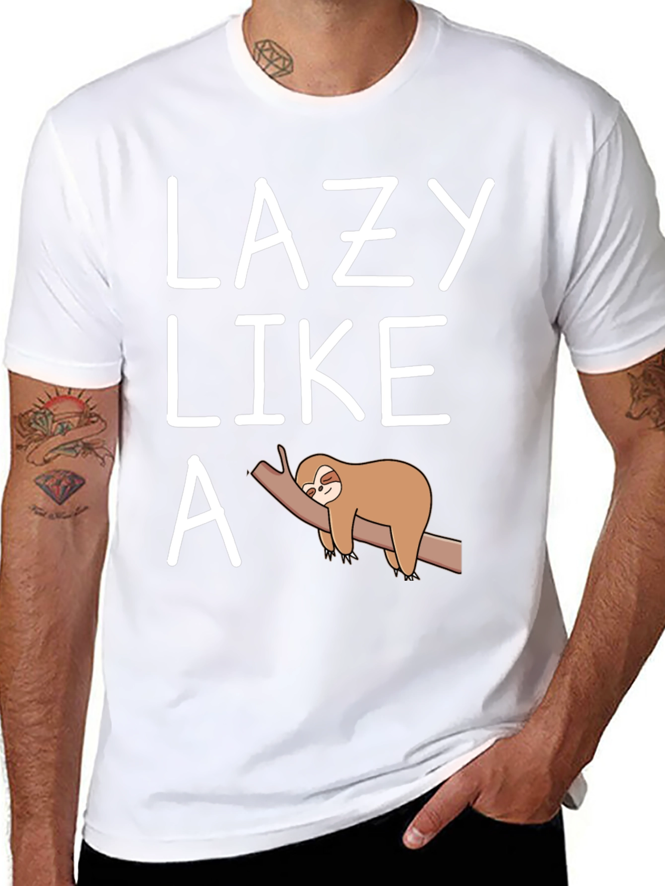 Black Lazy Like a Sloth T-Shirt Funny Graphic Tee view 8