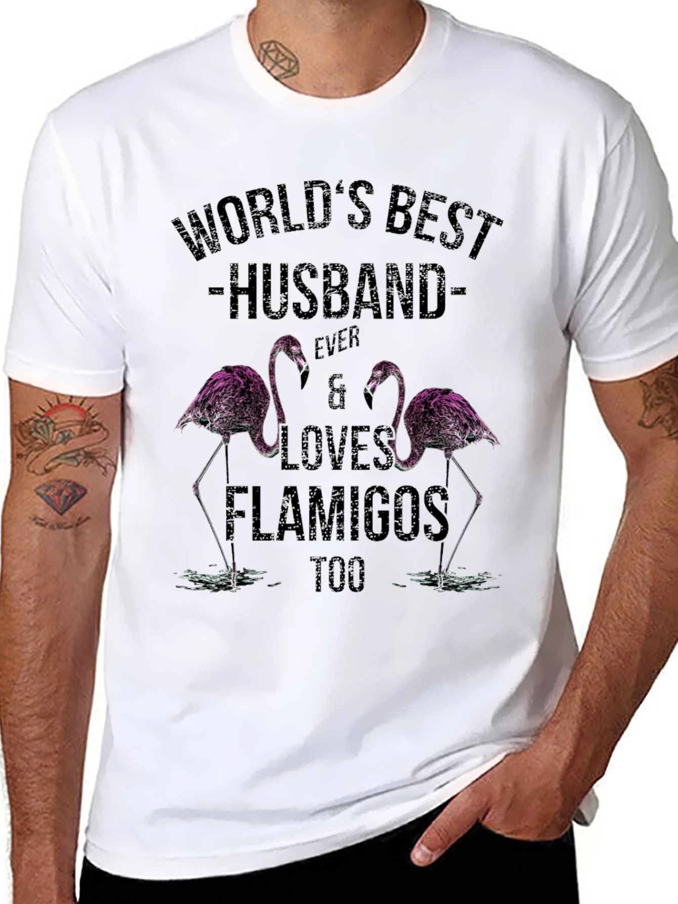 Black World's Best Husband Flamingo Graphic T-Shirt view 8