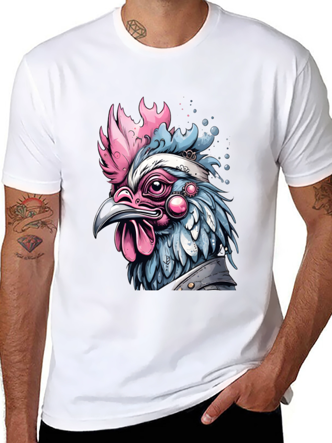 Black Artistic Chicken Graphic T-Shirt view 8