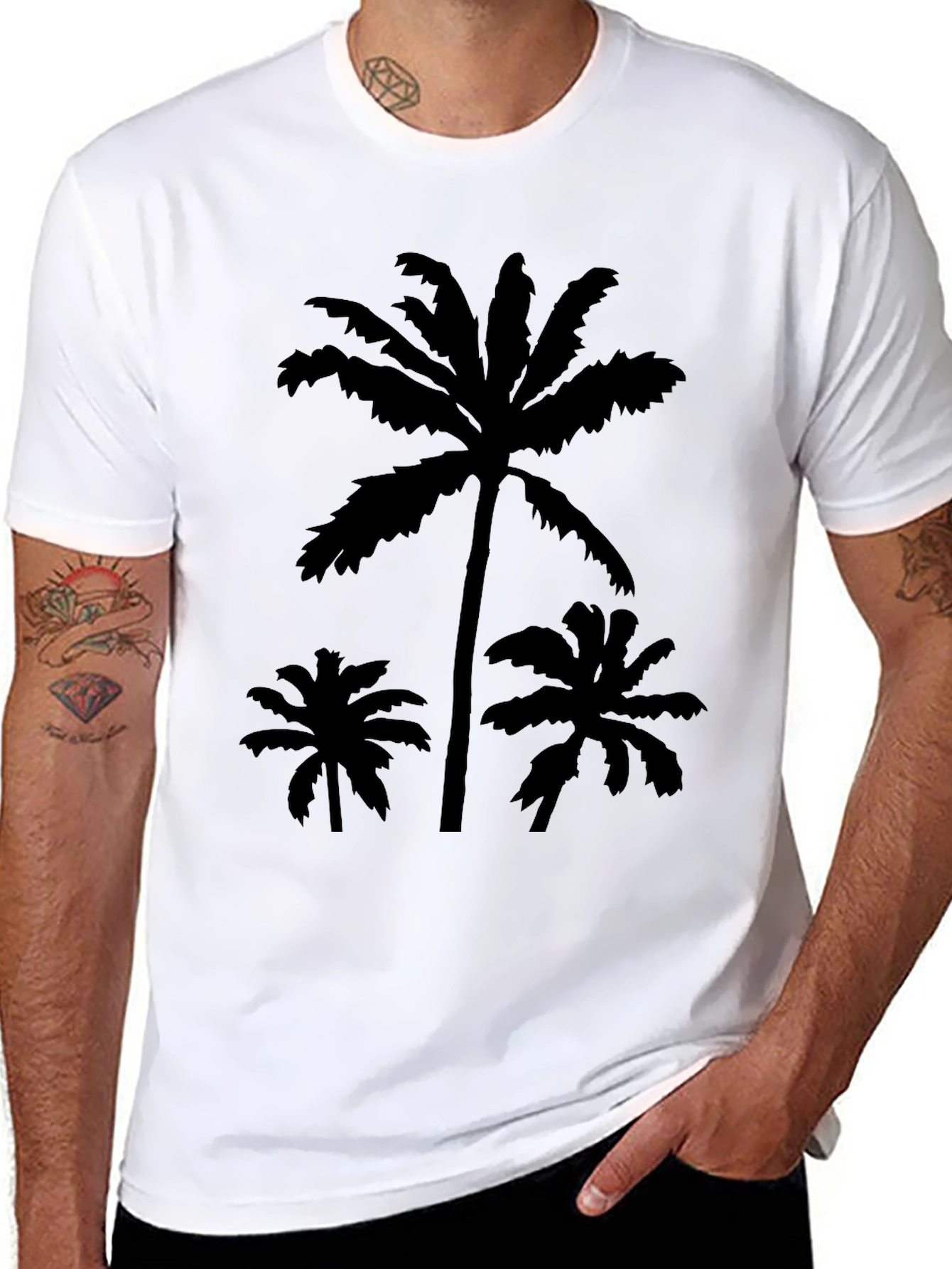 Black Tropical Palm Tree Graphic T-Shirt view 8