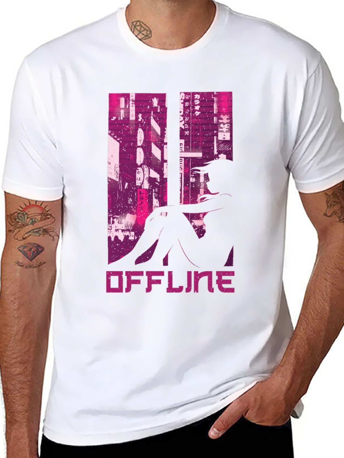Black Offline Cyberpunk Style Graphic Tee view 8
