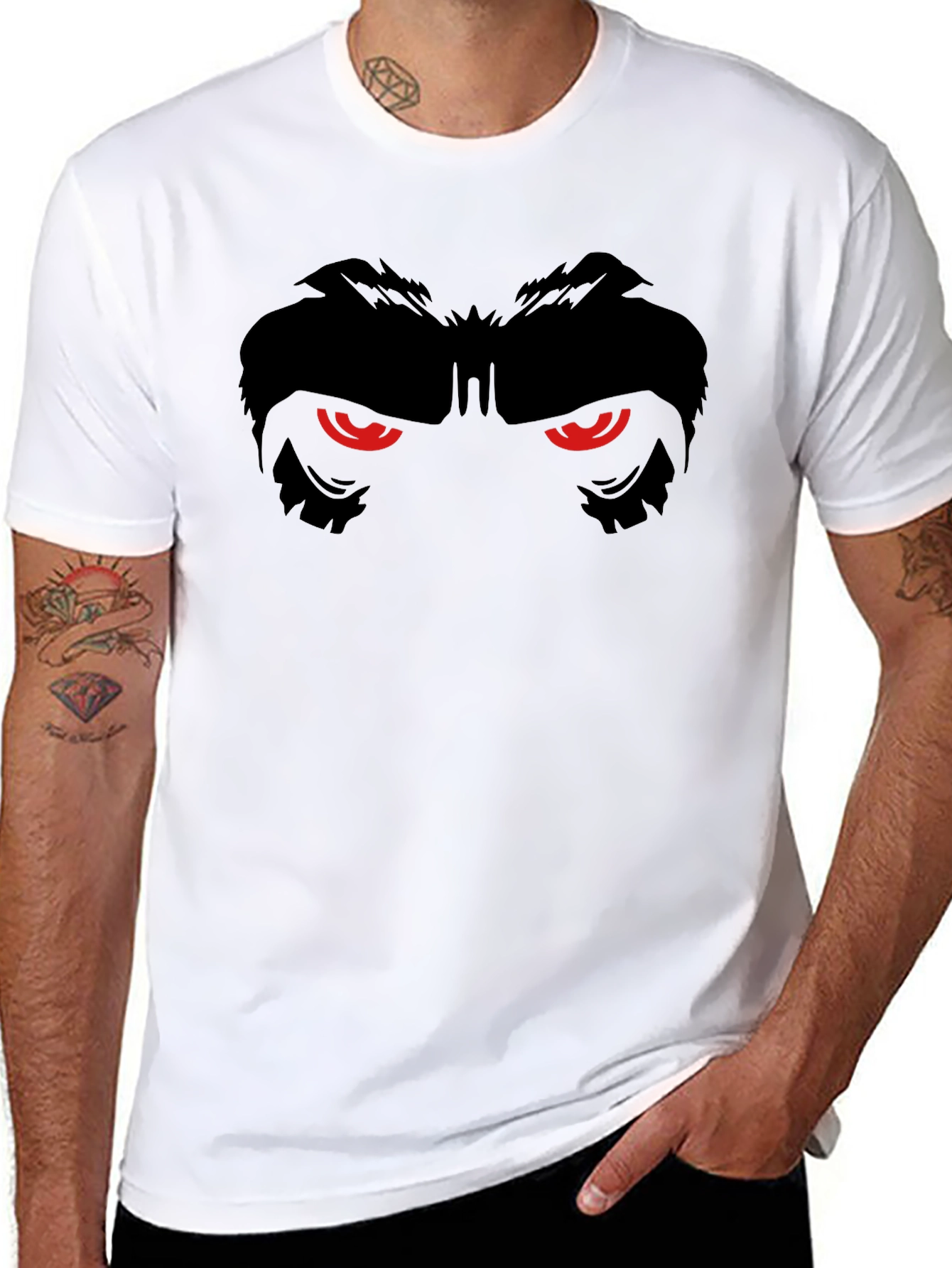 Black Men's Black T-Shirt with Gorilla Eyes Graphic view 8