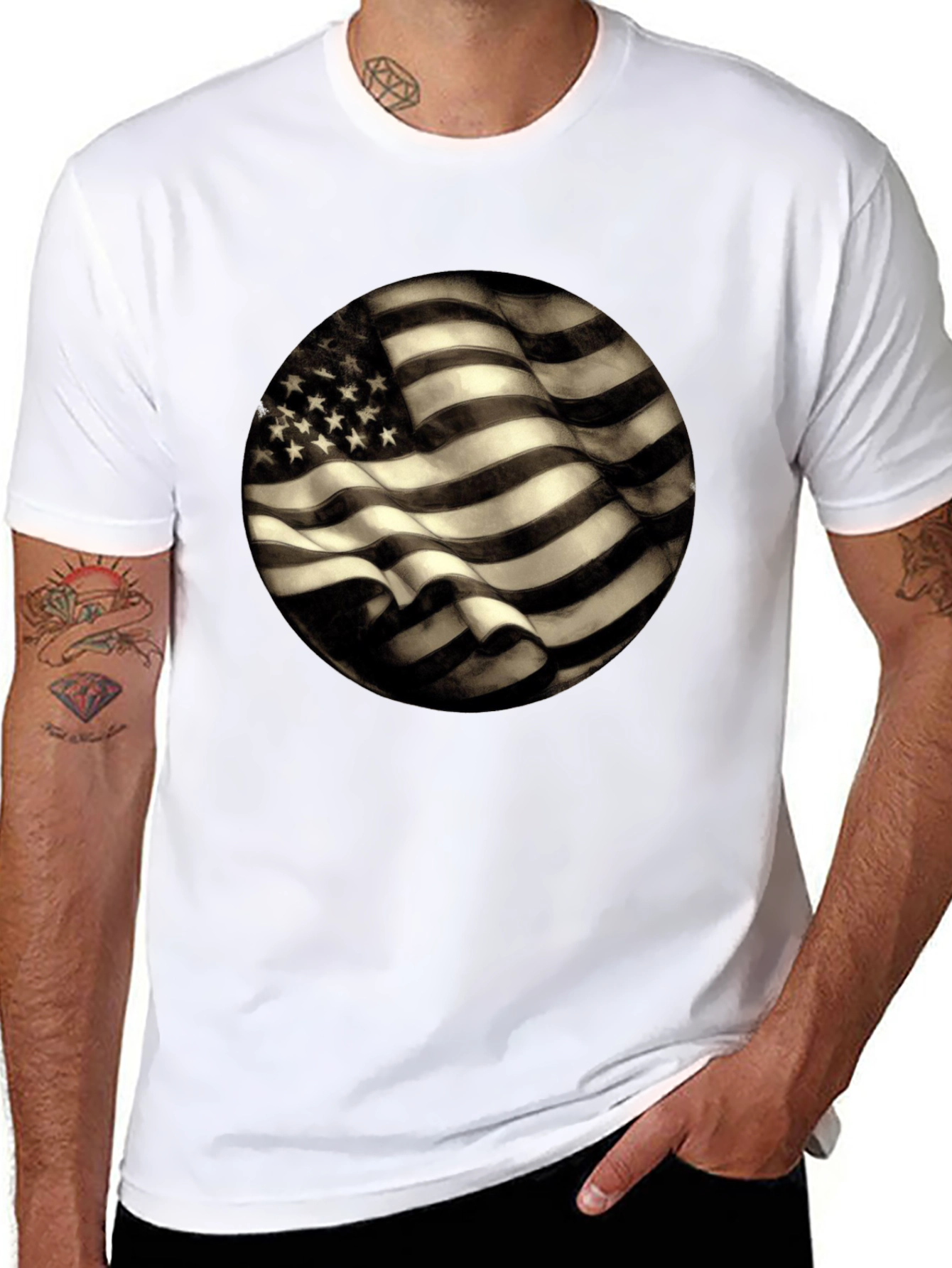 Black American Flag Graphic Men's Black T-Shirt view 8