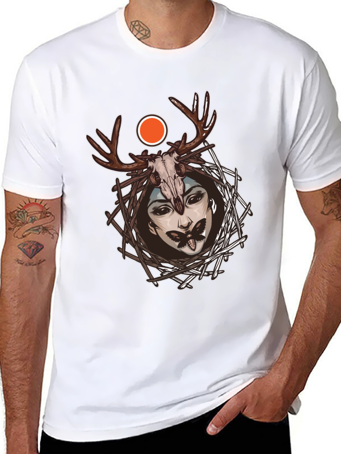 Mystic Skull & Antler Graphic T-Shirt - 8