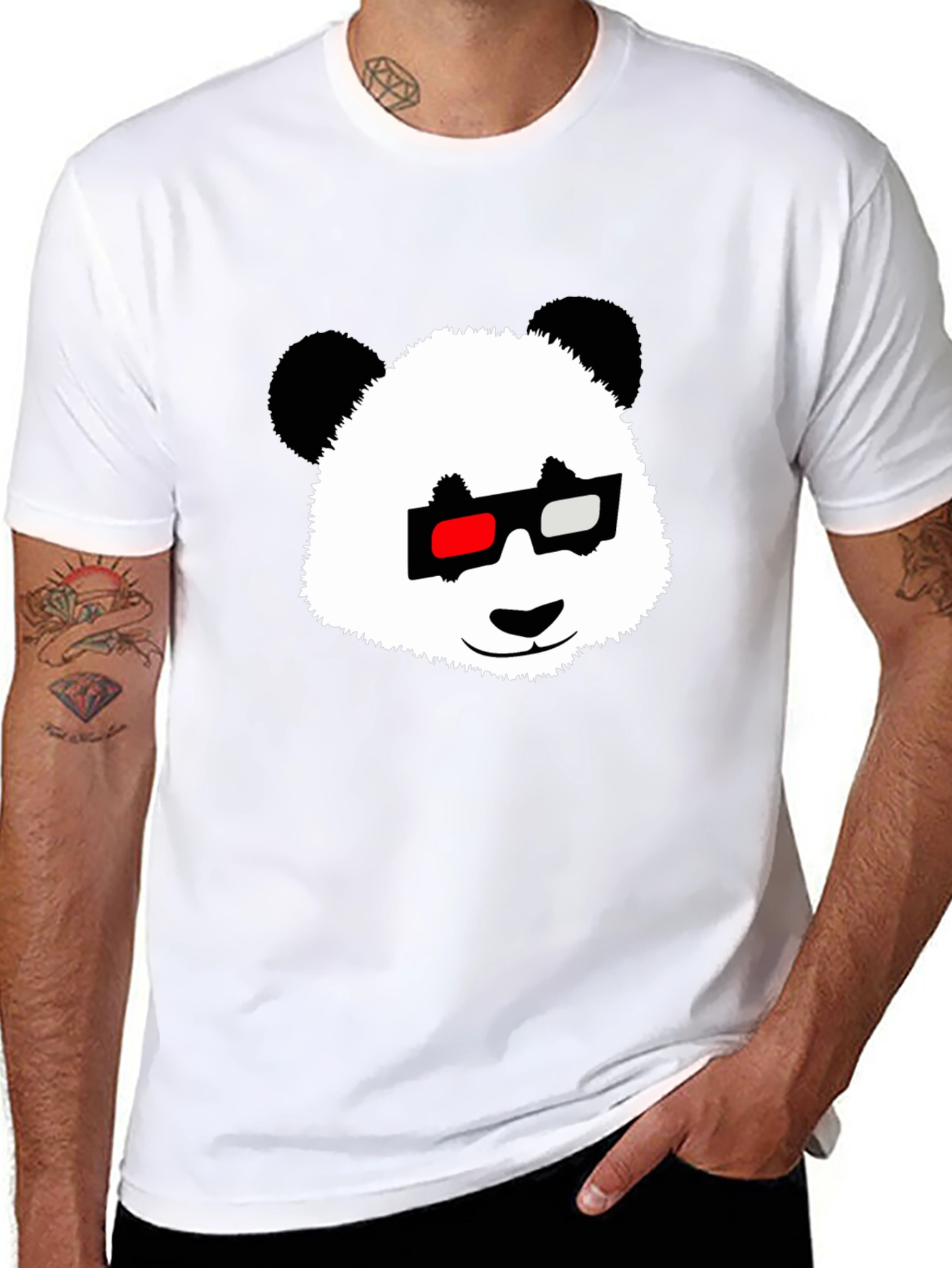 Black Panda with 3D Glasses Black T-Shirt view 8