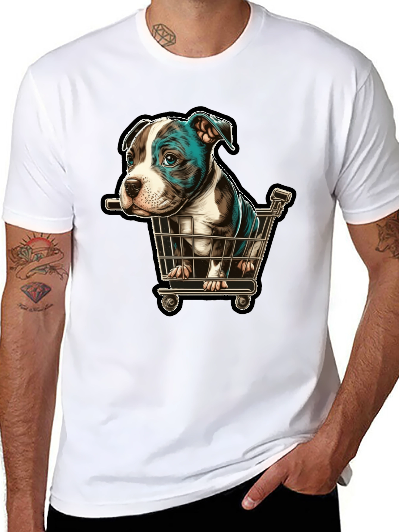 Black Puppy in Cart Graphic T-Shirt view 8