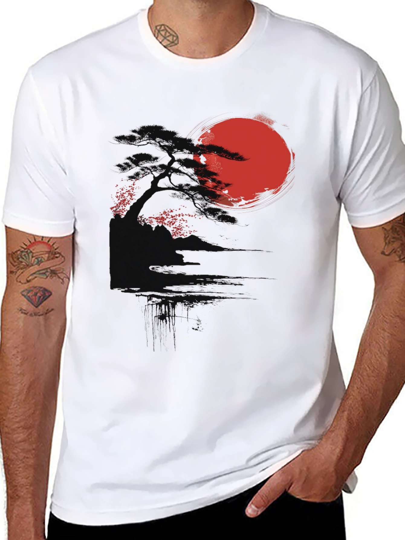 Black Rising Sun Graphic Tee - Black Cotton Blend view 8