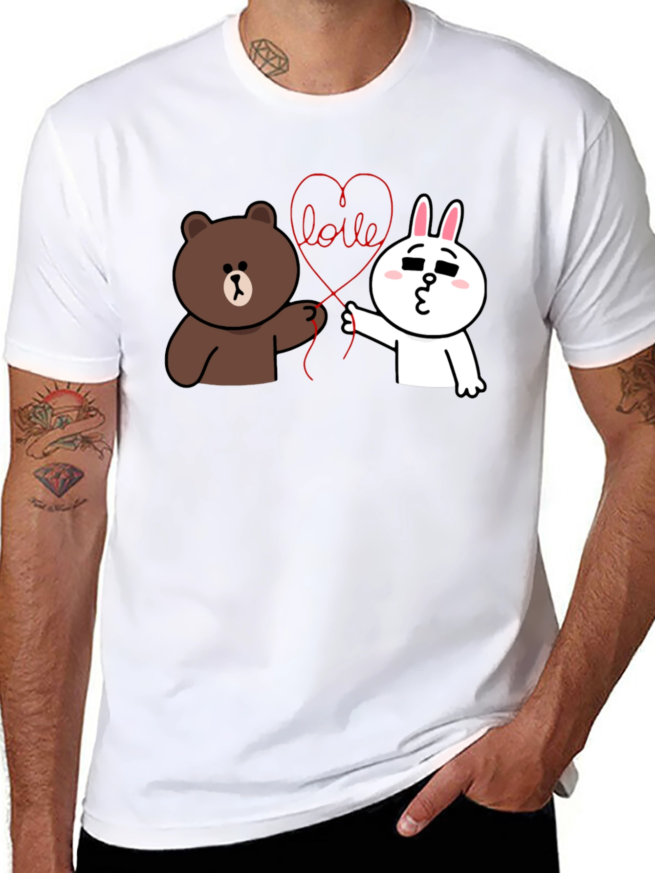 Black Cute Cartoon Love Graphic Black T-Shirt view 8