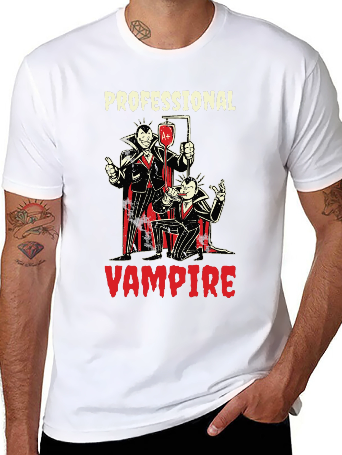 Black Professional Vampire Graphic T-Shirt - Novelty Tee view 8