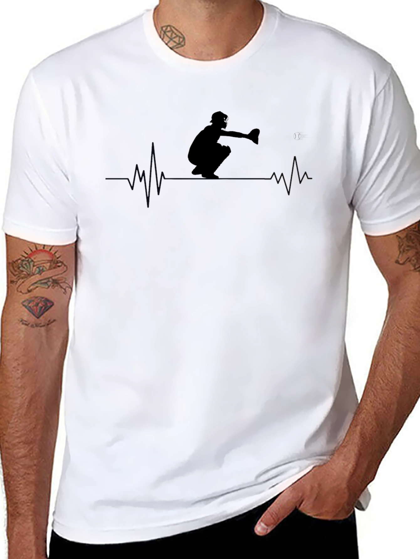 Black Curling Heartbeat T-Shirt - Black Cotton Tee view 8