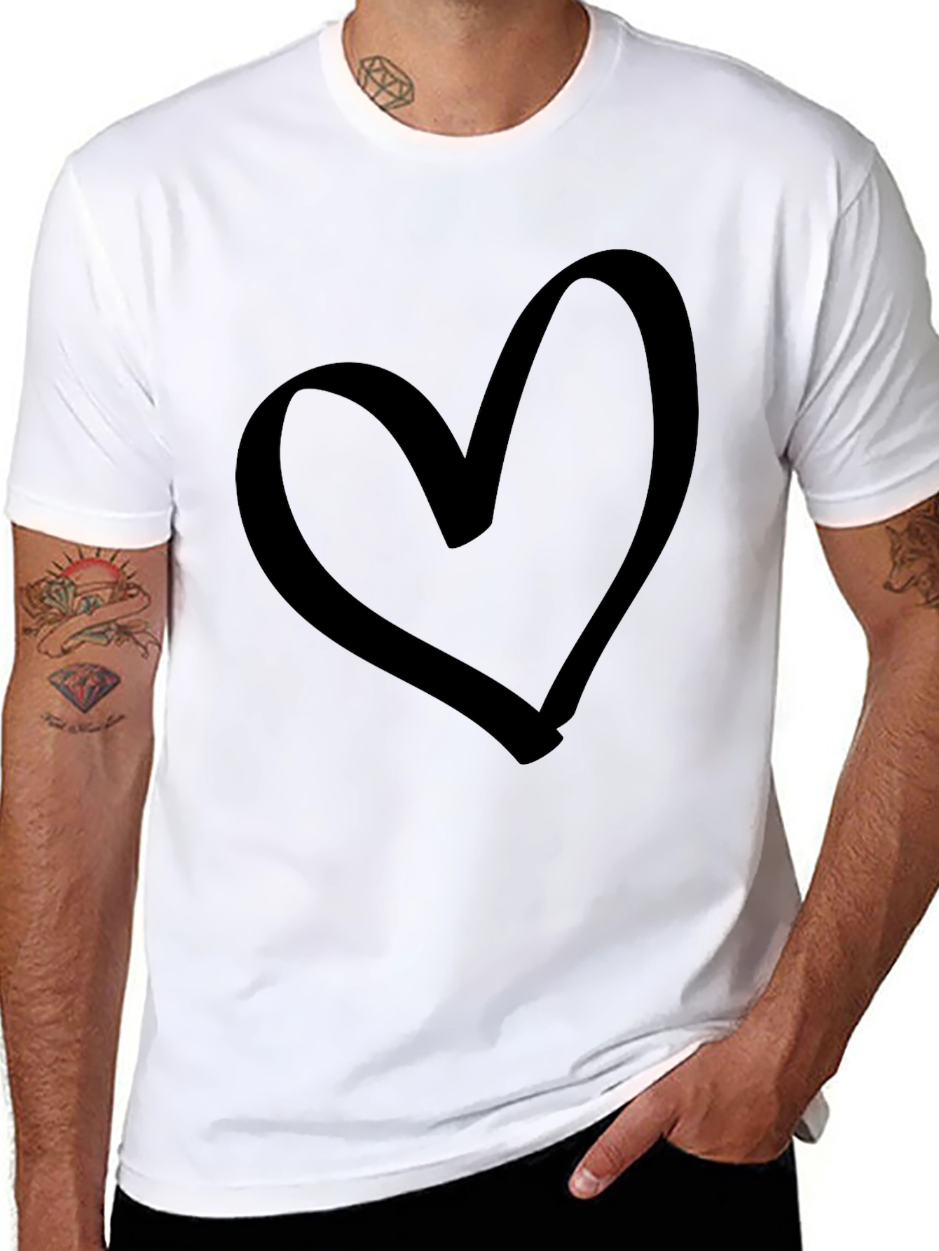 Black Heart Graphic Tee - Black Cotton Casual T-Shirt view 8