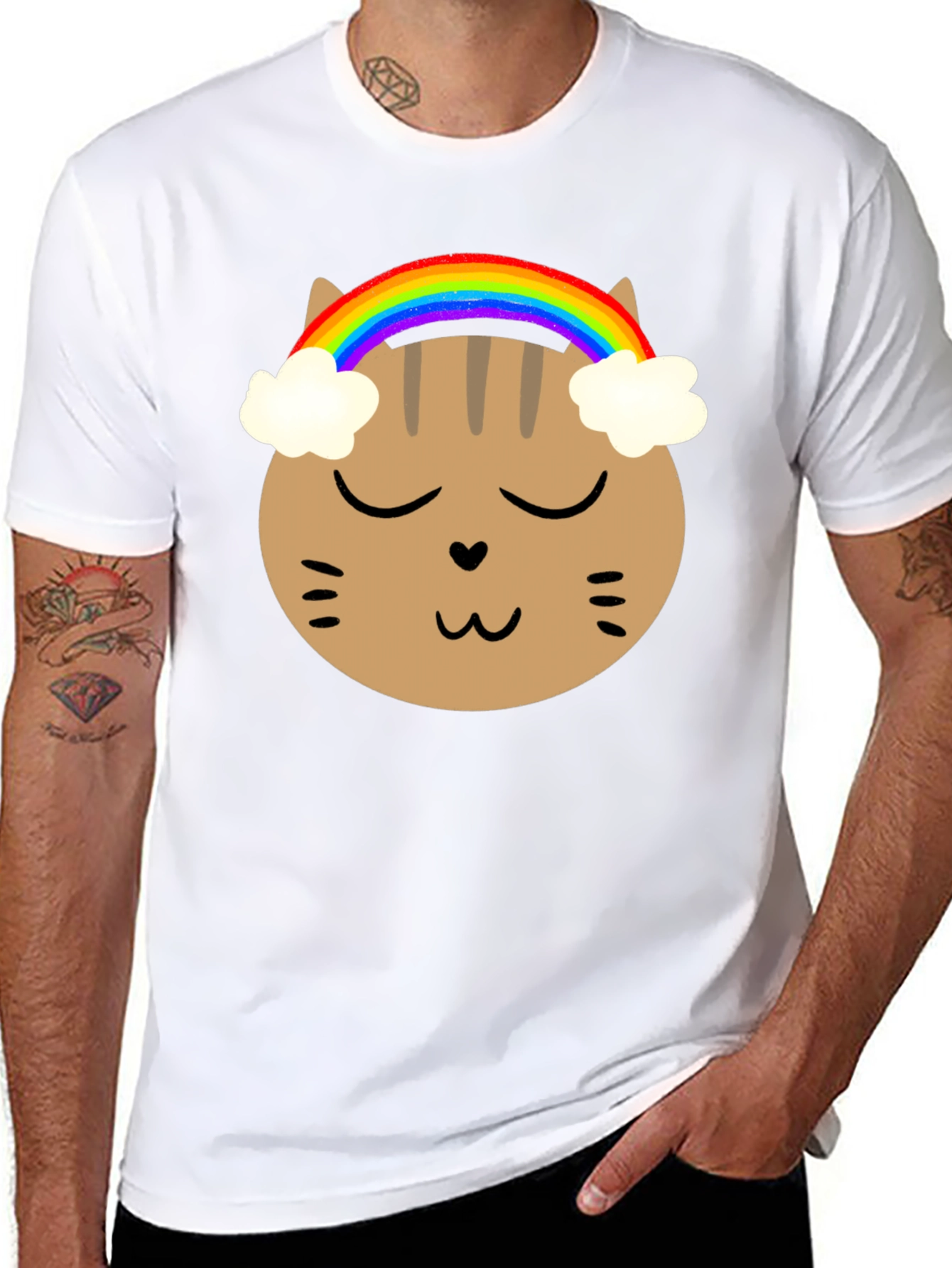 Black Rainbow Cat Graphic Tee - Soft Cotton Blend view 8