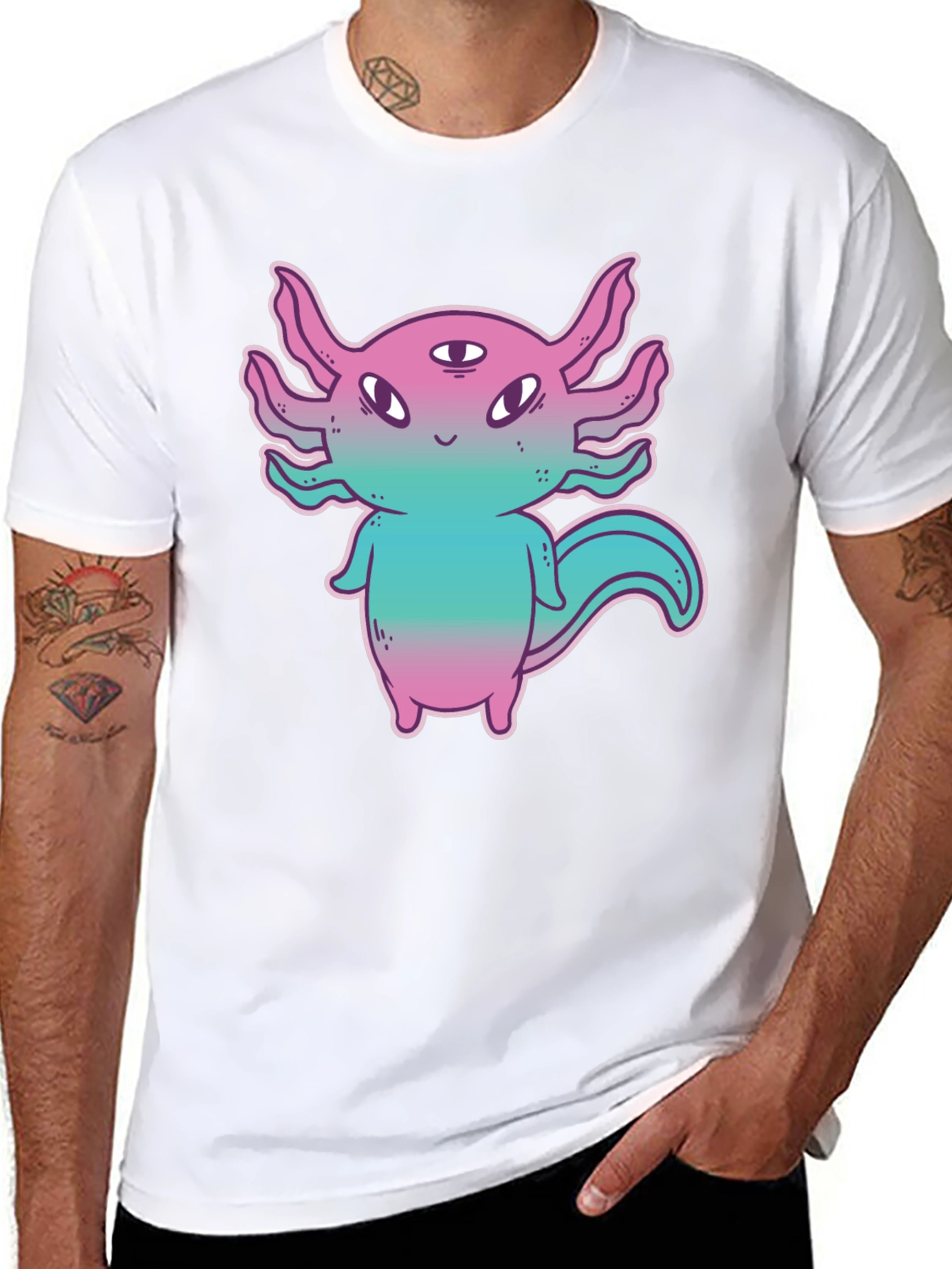 Black Axolotl Alien Graphic Tee - Funky 3-Eyed Amphibian Shirt view 8