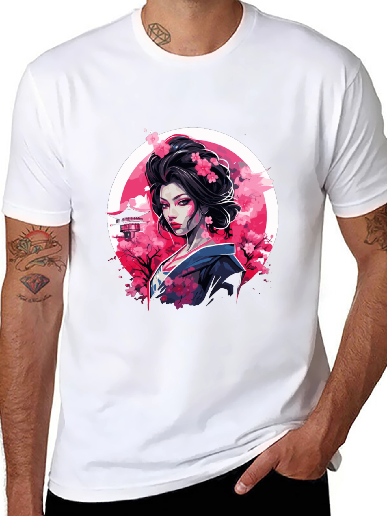 Black Geisha Cherry Blossom Black T-Shirt view 8