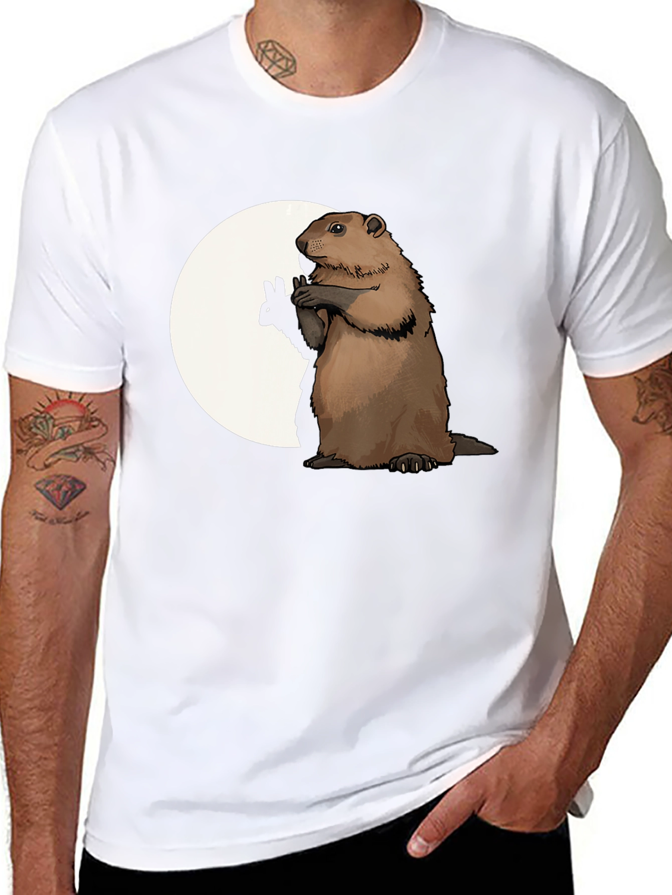 Black Groundhog Graphic Tee - Peace Sign Moon view 8
