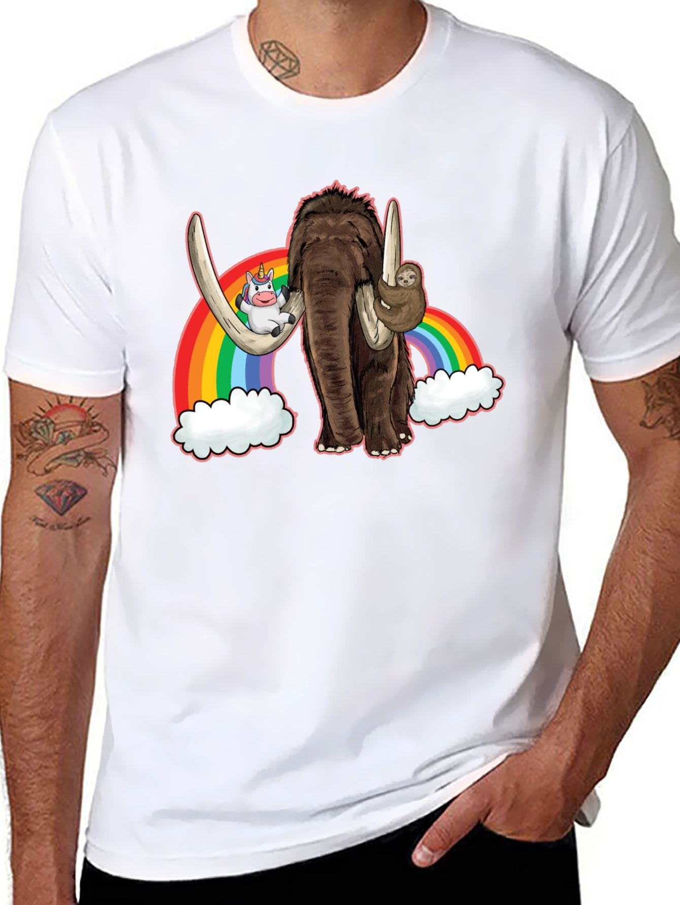 Black Mammoth, Unicorn, Sloth Rainbow Graphic Tee view 8
