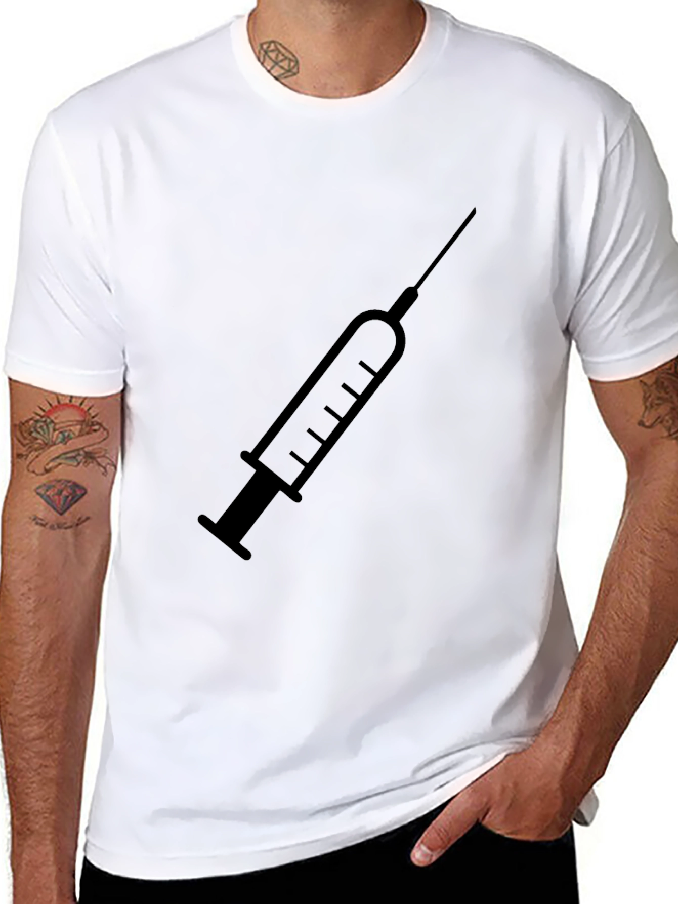 Black Syringe Graphic T-Shirt - Unisex Medical Theme view 8