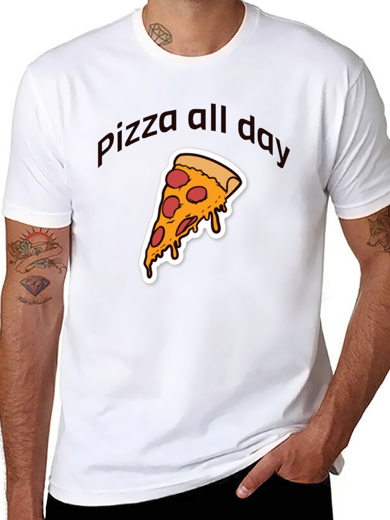 Black Pizza All Day Graphic T-Shirt - Casual Wear view 8