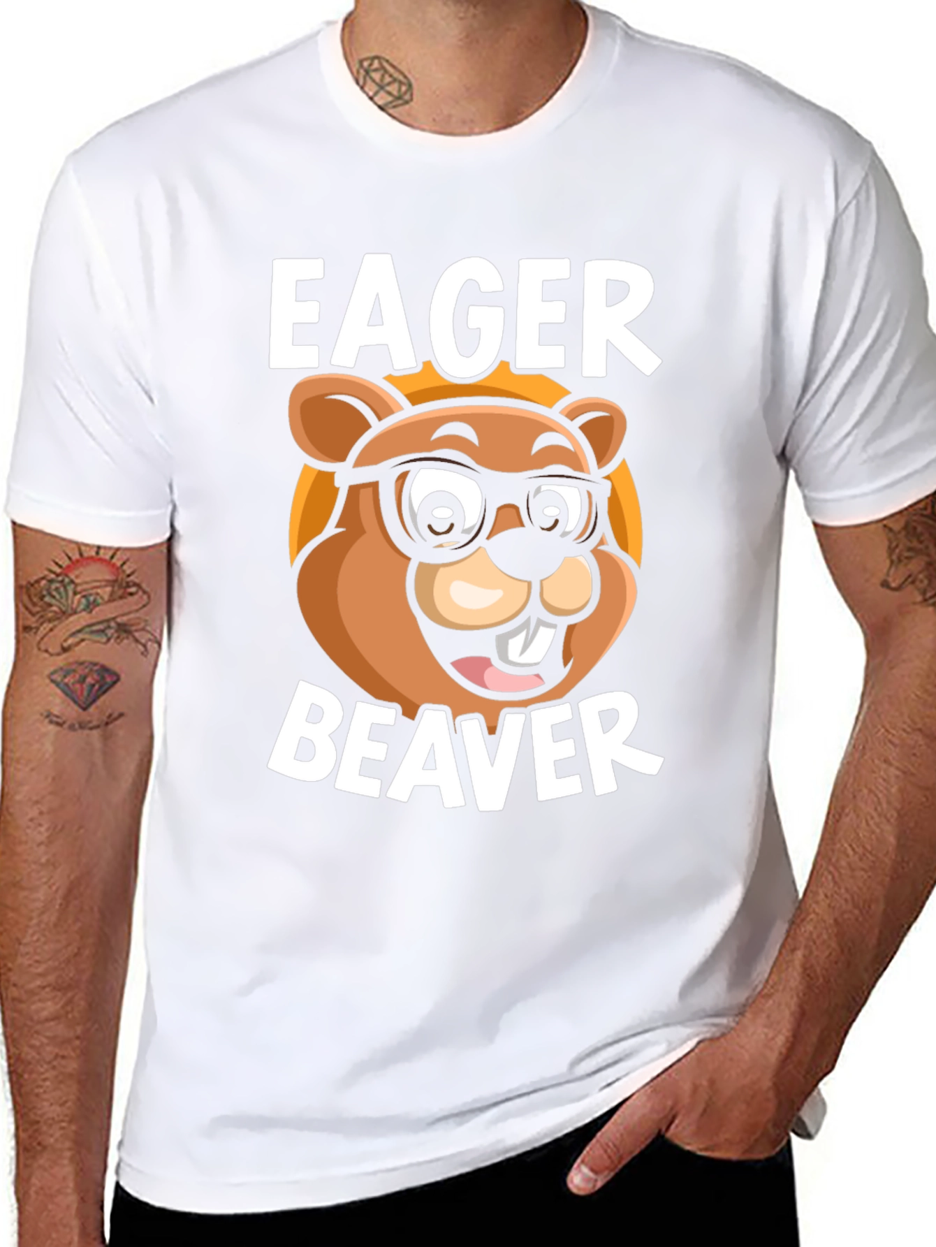 Black Eager Beaver Cartoon Graphic T-Shirt view 8