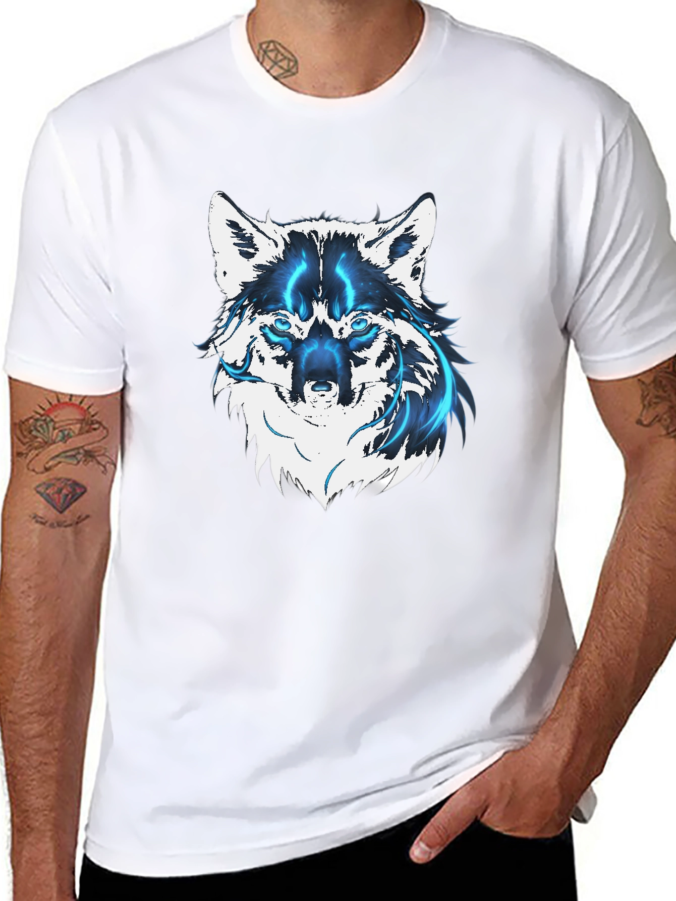 Black Men's Black Wolf Graphic T-Shirt view 8