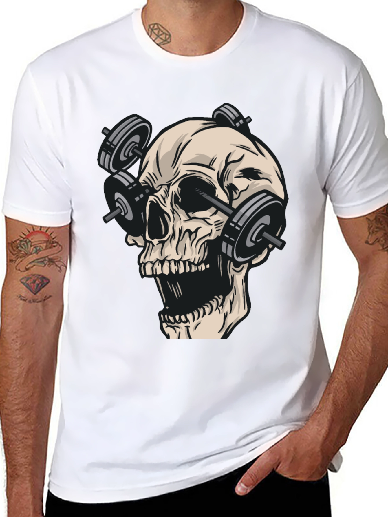 Black Skull Gym Weights Black T-Shirt view 8