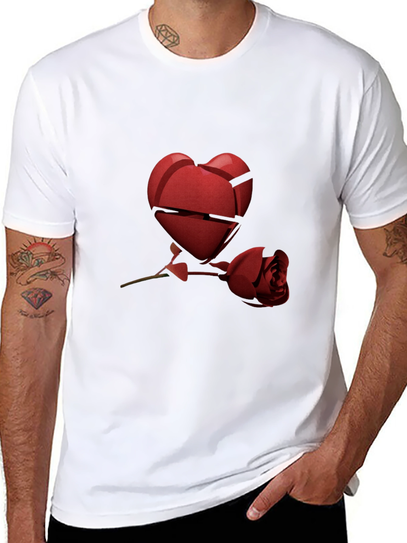 Black Heartbreak Rose Graphic Tee - Black Casual T-Shirt view 8
