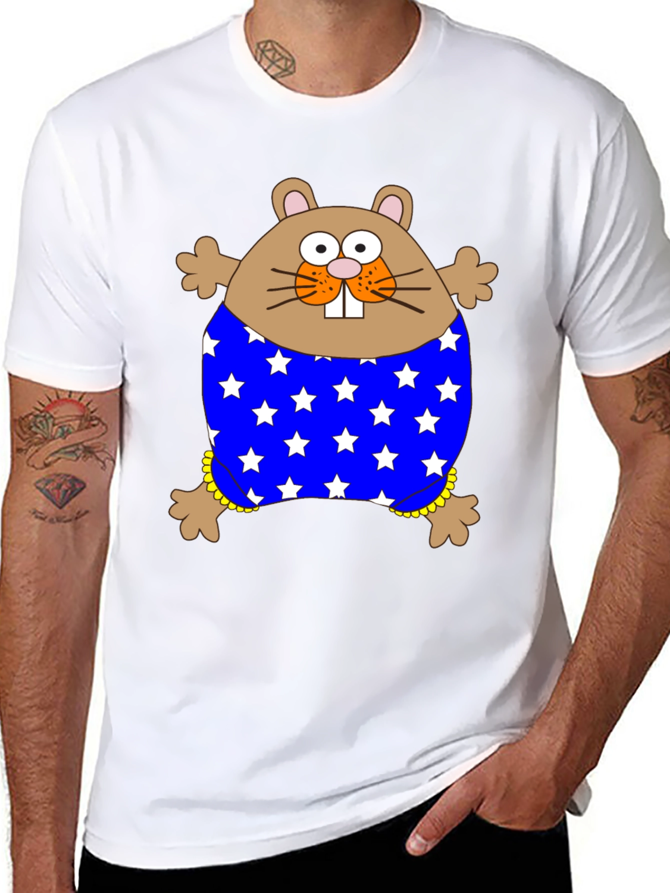 Black Funny Hamster Stars T-Shirt view 8