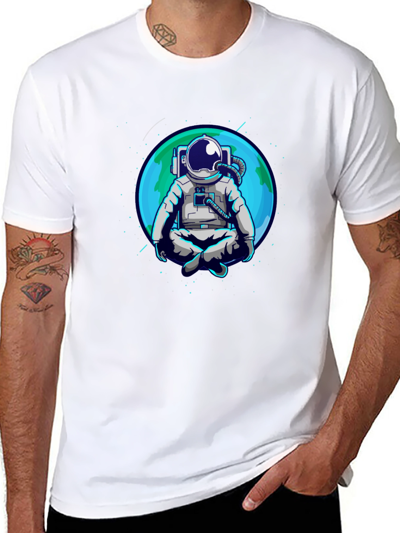 Black Meditating Astronaut T-Shirt - Space Zen Tee view 8