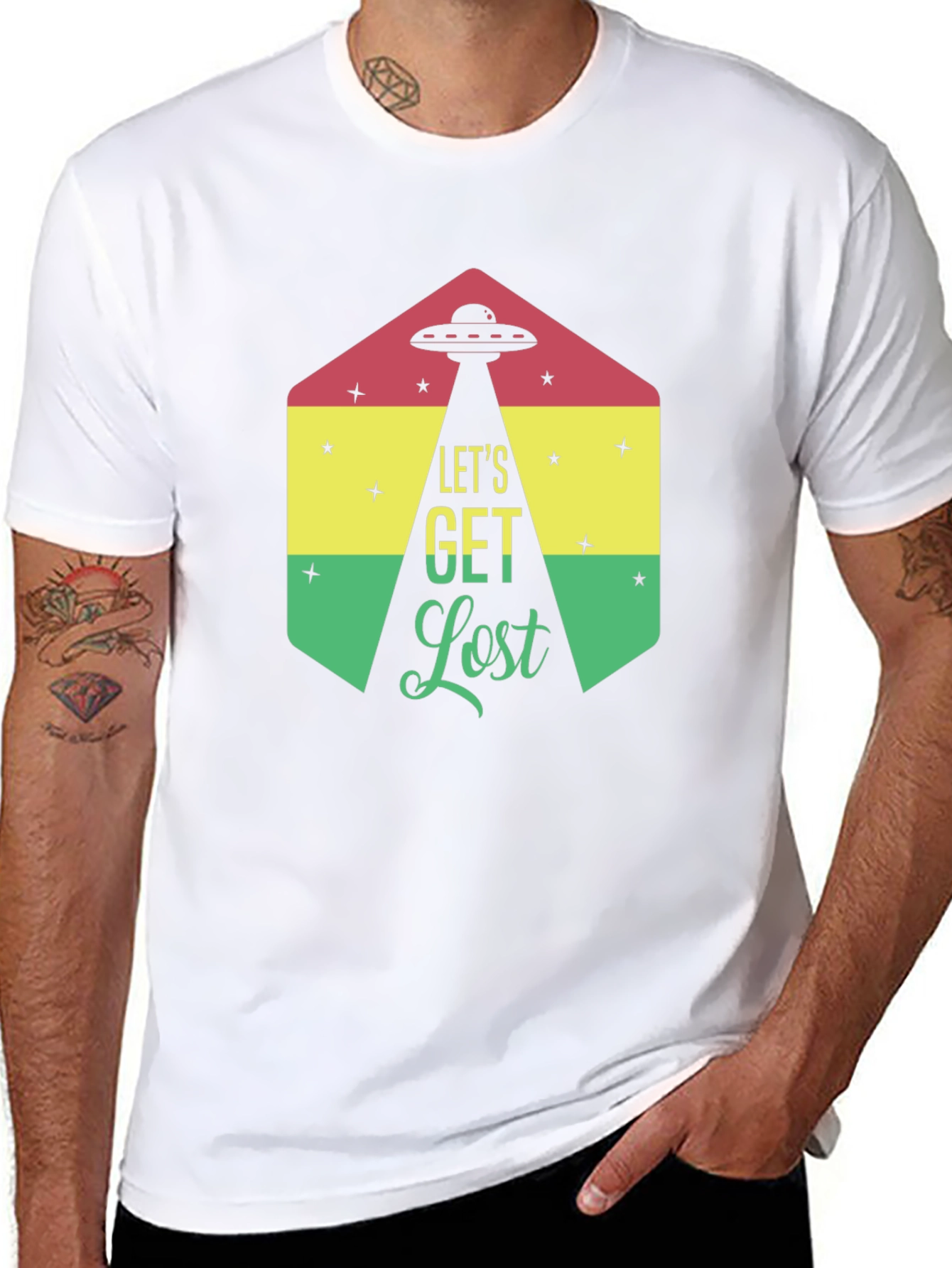 Black Let's Get Lost Alien UFO Graphic T-Shirt view 8