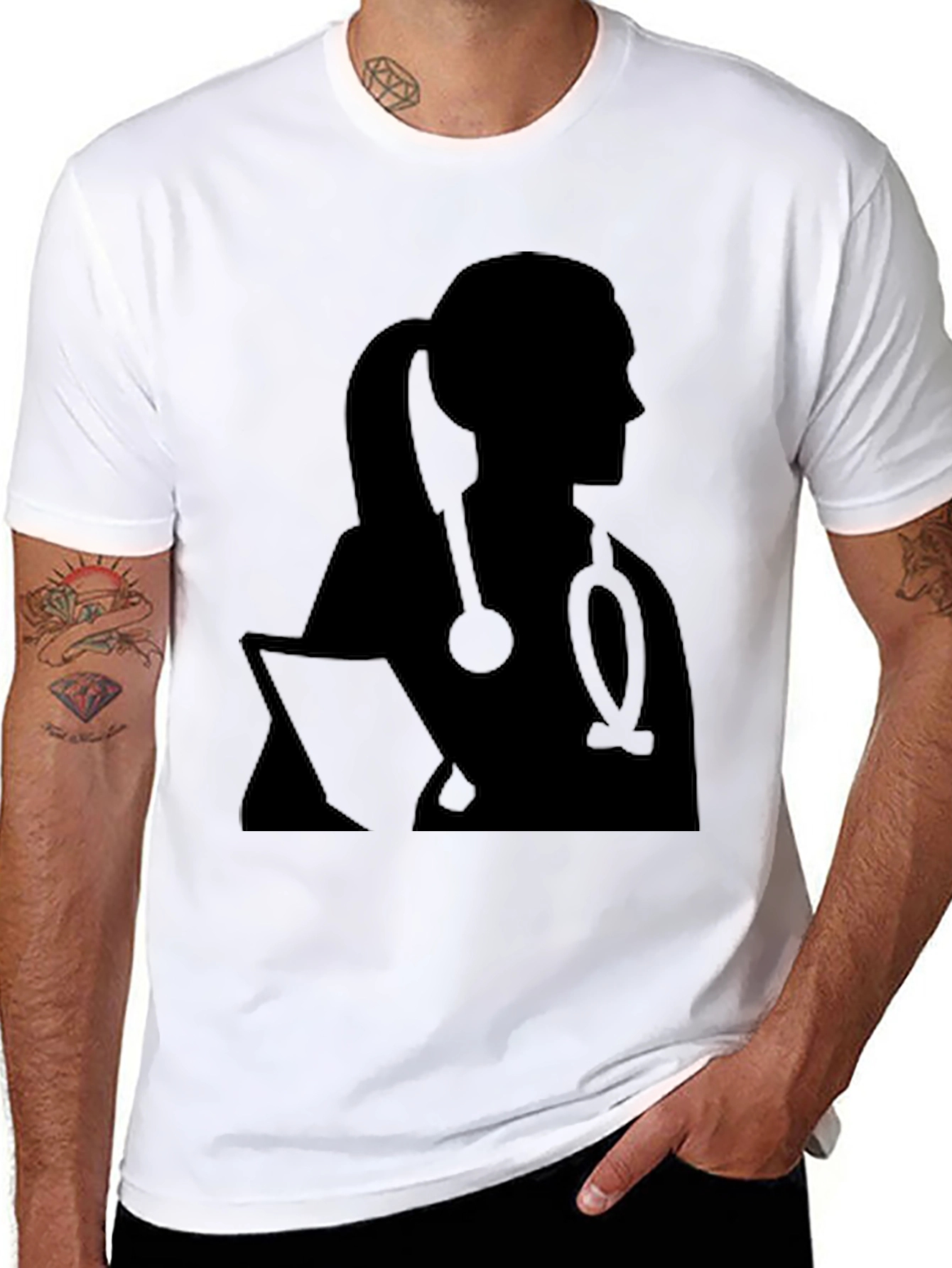 Black Doctor Silhouette T-Shirt - Stylish Medical Apparel view 8