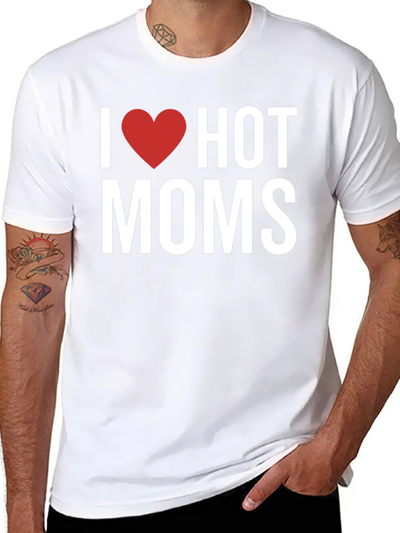 Black I Heart Hot Moms Graphic T-Shirt - Adult Humor Tee view 8