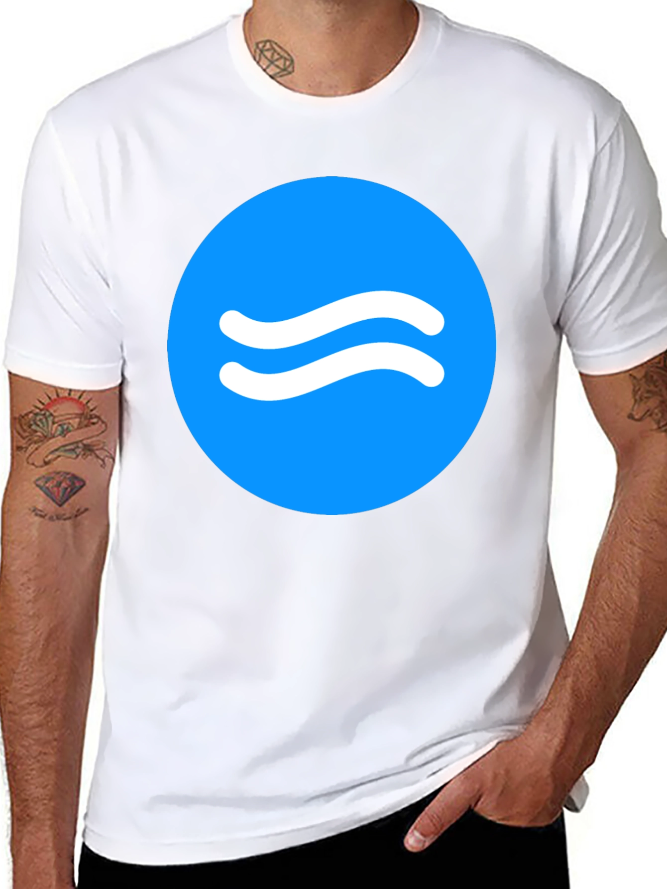 Black Trendy Black Tee with Blue Wave Circle Design view 8