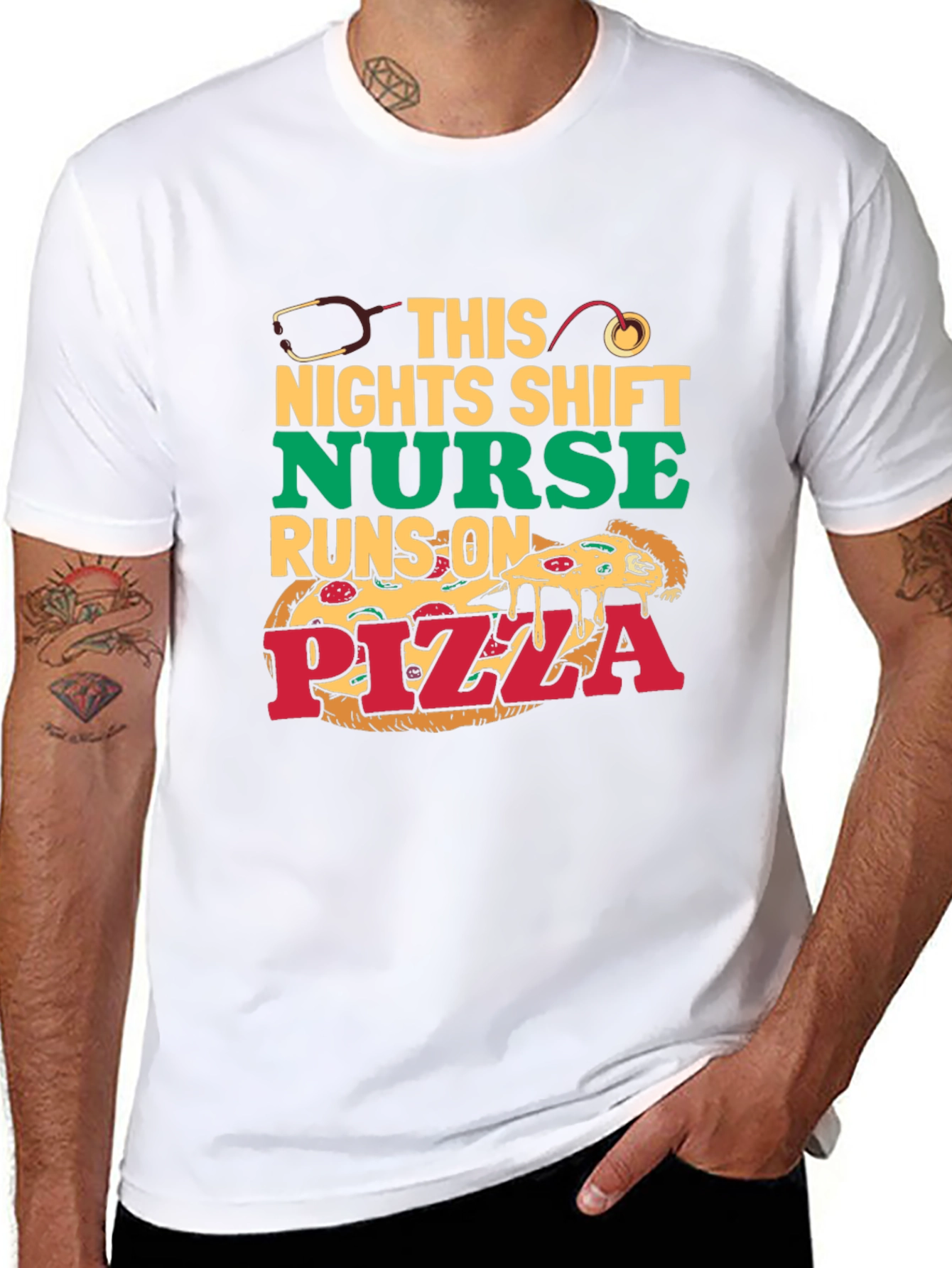 Black Nurse Pizza T-Shirt: Night Shift Humor view 8