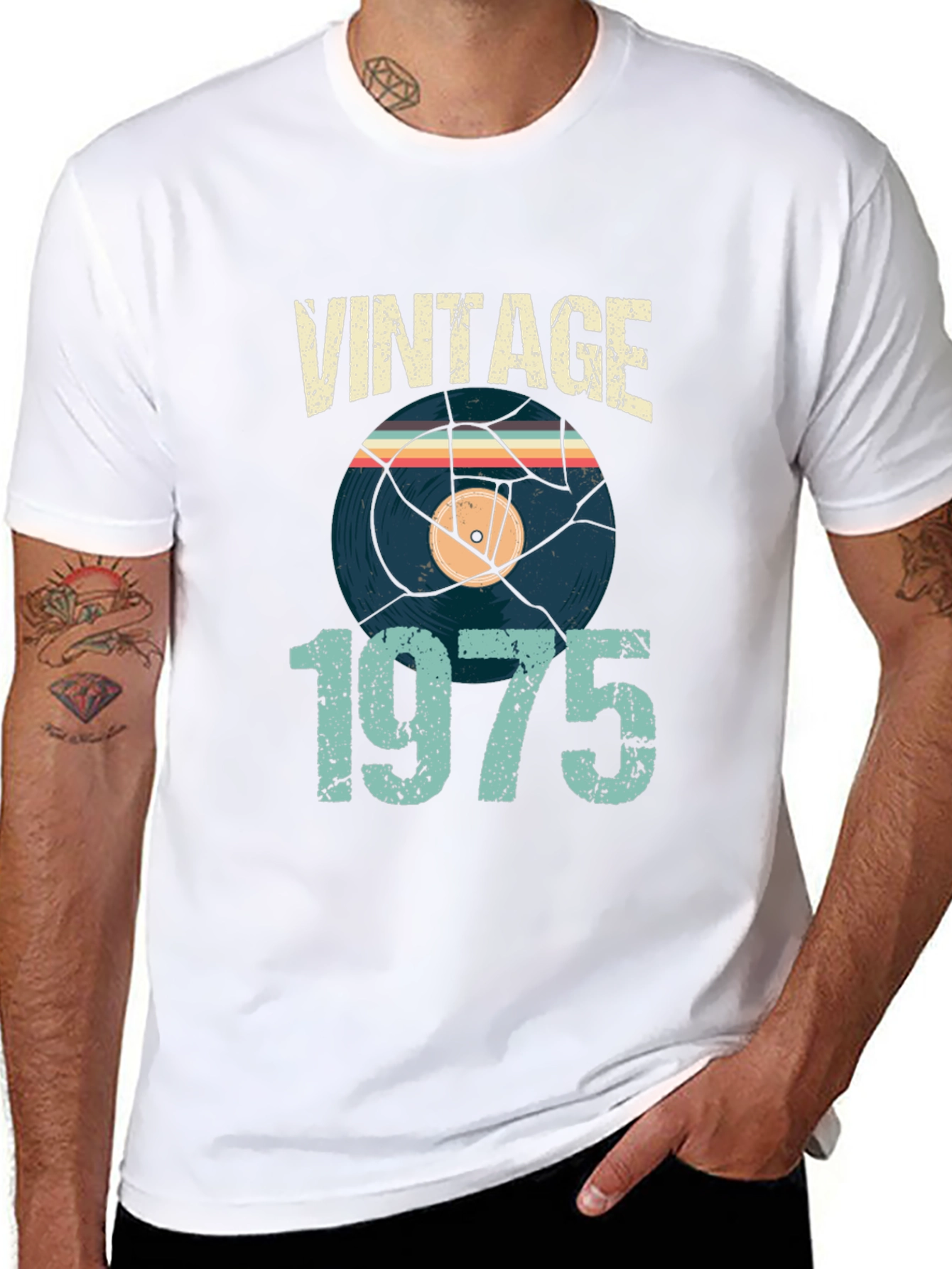 Black Vintage 1975 Record Graphic T-Shirt view 8