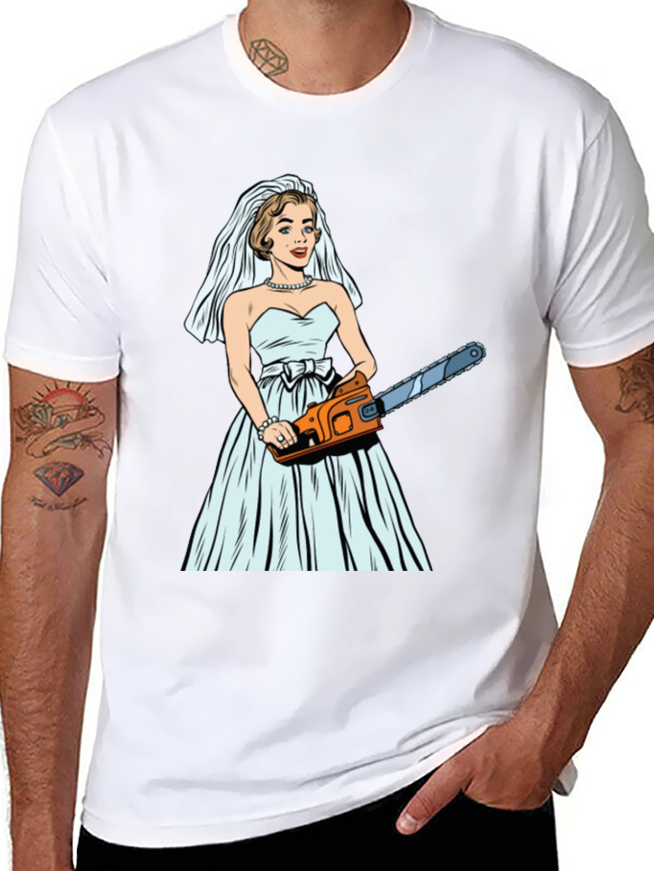 Black Bride with Chainsaw Graphic T-Shirt view 8