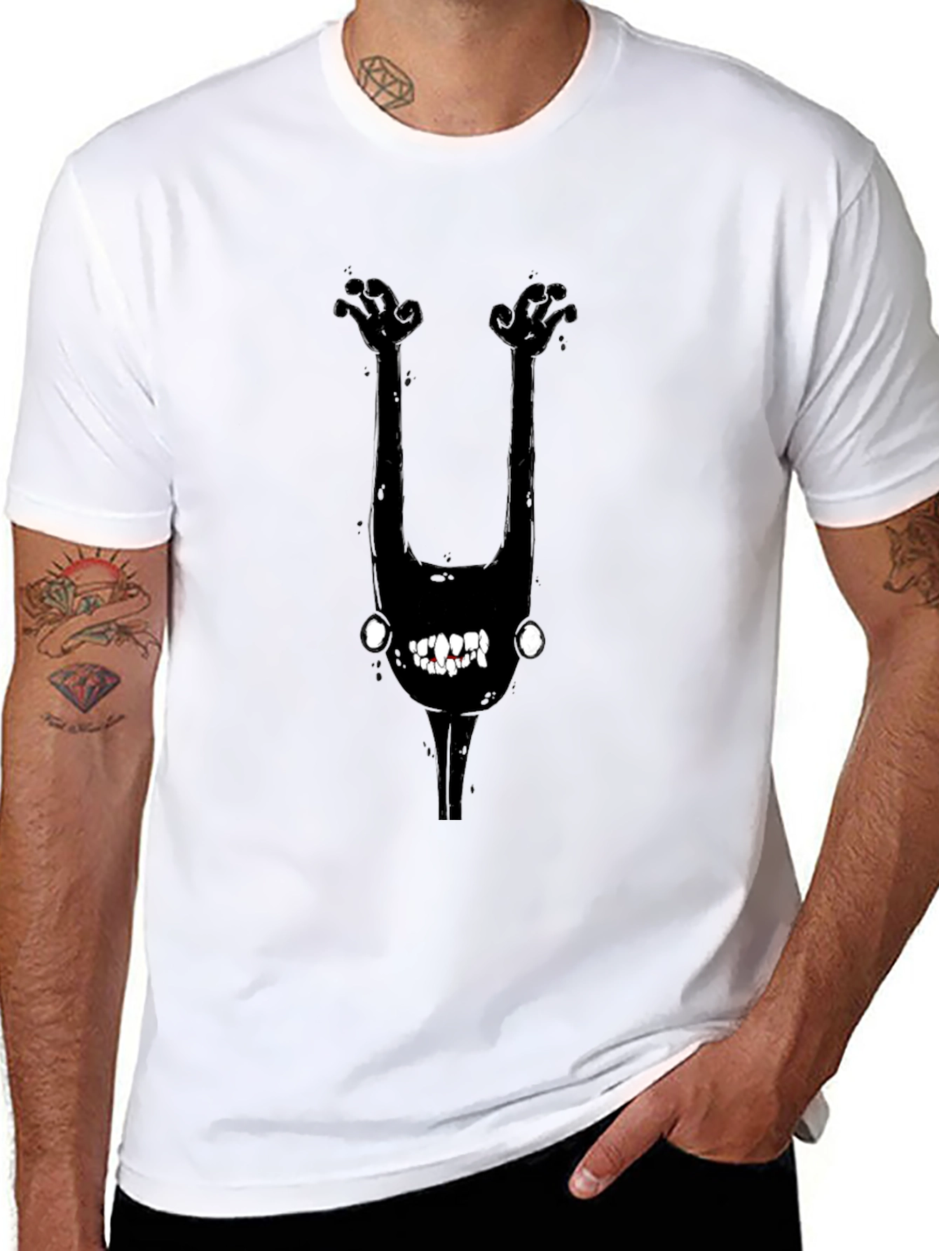 Black Men's Graphic Tee - Creepy Monster view 8