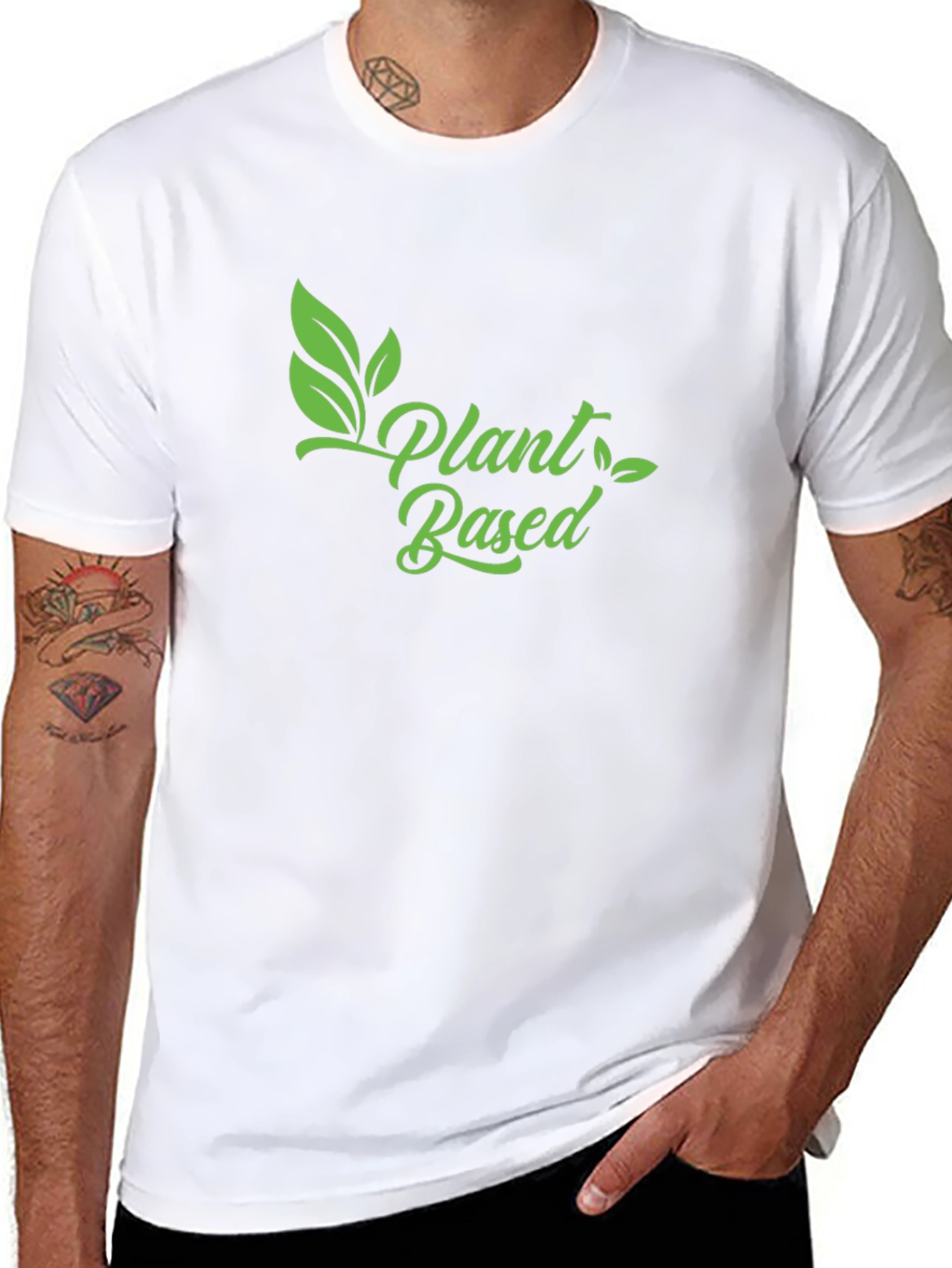 Black Plant Based Vegan T-Shirt - Green Print view 8