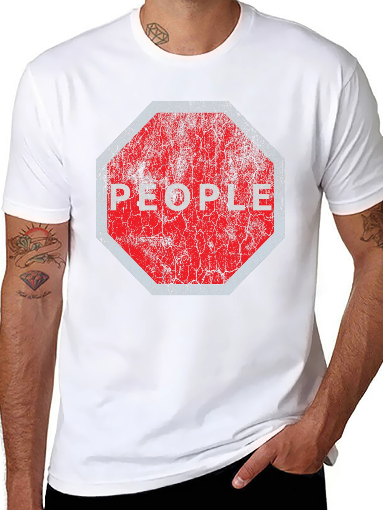 Black Stop People Graphic Tee - Black Cotton T-Shirt view 8