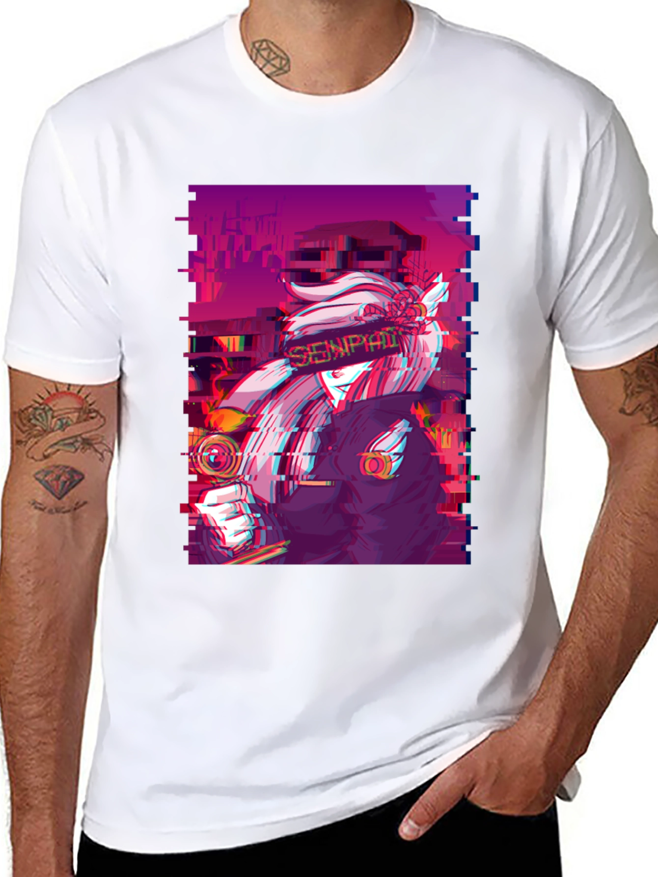 Black Anime Glitch Aesthetic Graphic Tee - Black view 8