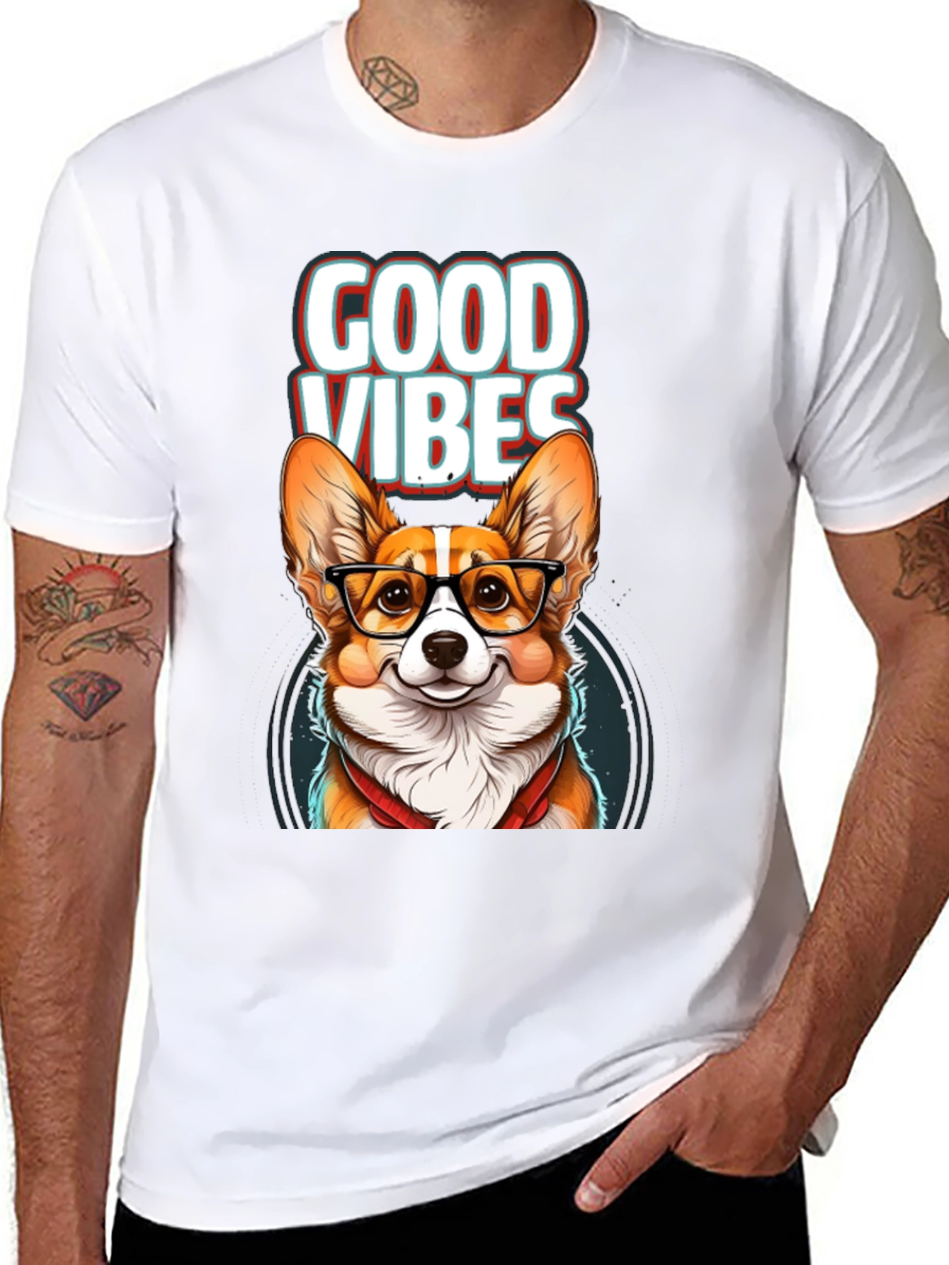 Black Good Vibes Corgi T-Shirt view 8