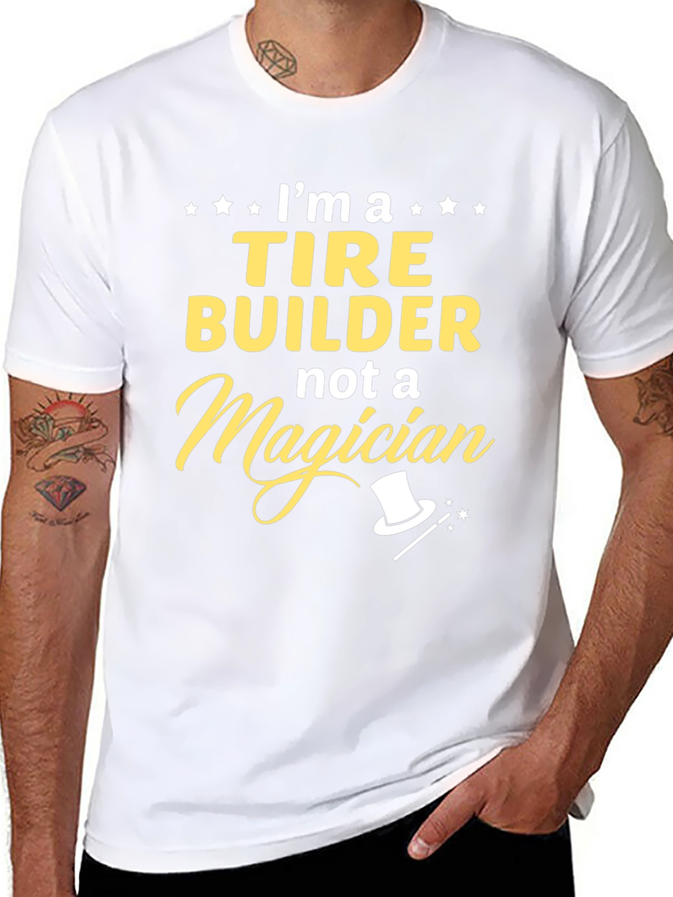 Black Tire Builder T-Shirt - Not a Magician Funny Job Tee view 8